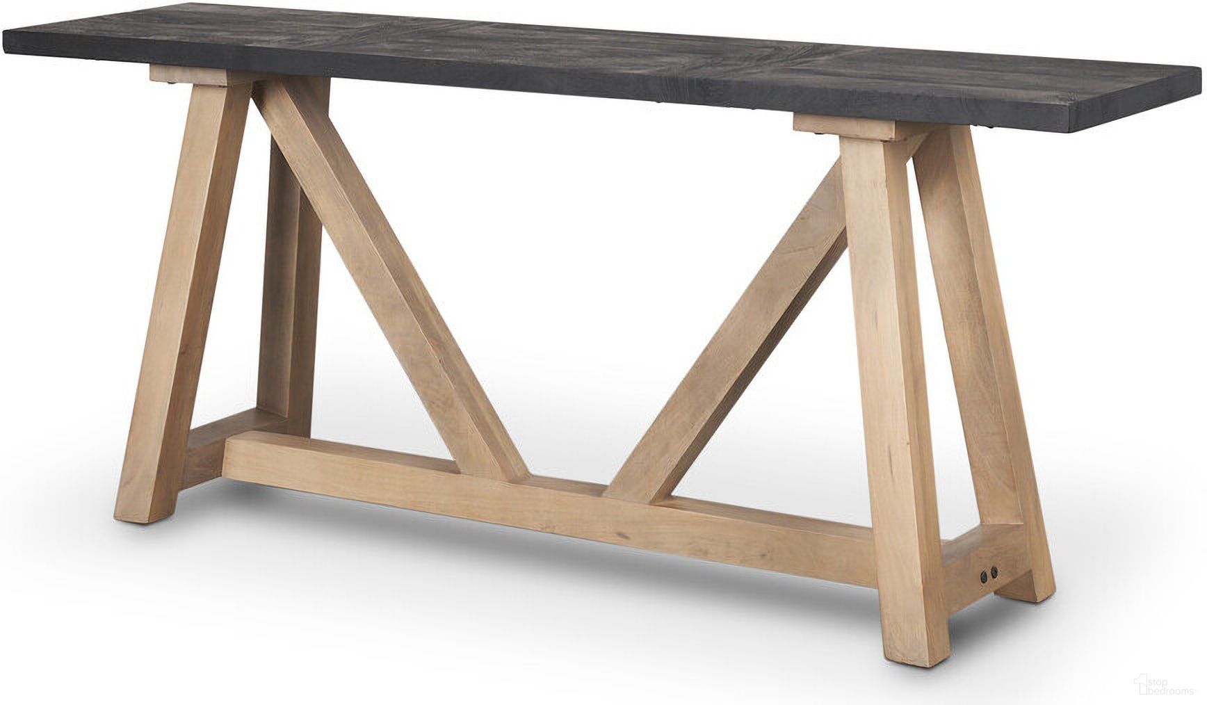 The appearance of 70 Inch Solid Wood Trestle Console Table In Black and Brown designed by Homeroots in the rustic / southwestern interior design. This black and brown piece of furniture  was selected by 1StopBedrooms from  to add a touch of cosiness and style into your home. Sku: 605659. Material: Solid Wood.