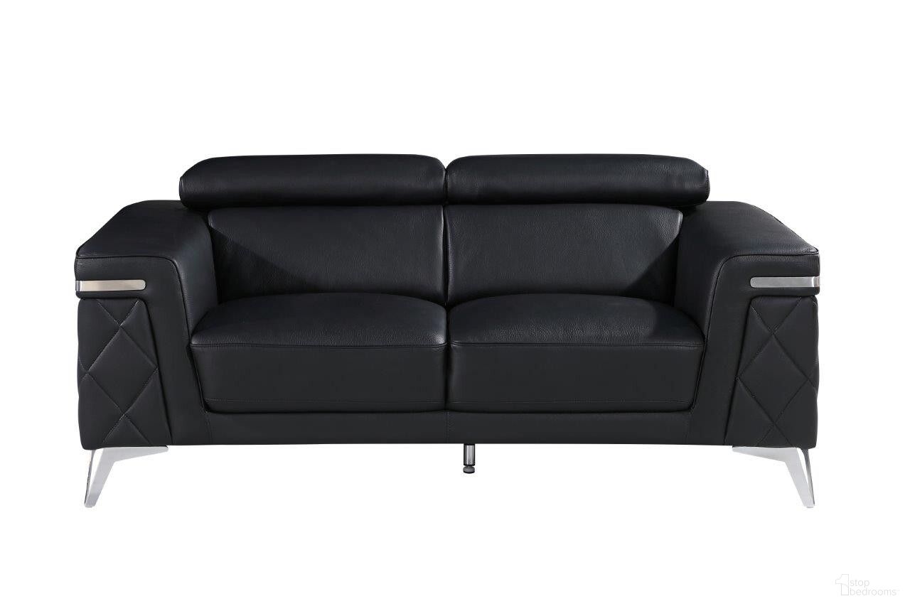 The appearance of 70 Inch Top Grain Leather Loveseat In Black and Silver Metallic designed by Homeroots in the modern / contemporary interior design. This black and silver metallic piece of furniture  was selected by 1StopBedrooms from  to add a touch of cosiness and style into your home. Sku: 534096. Material: Genuine Leather.