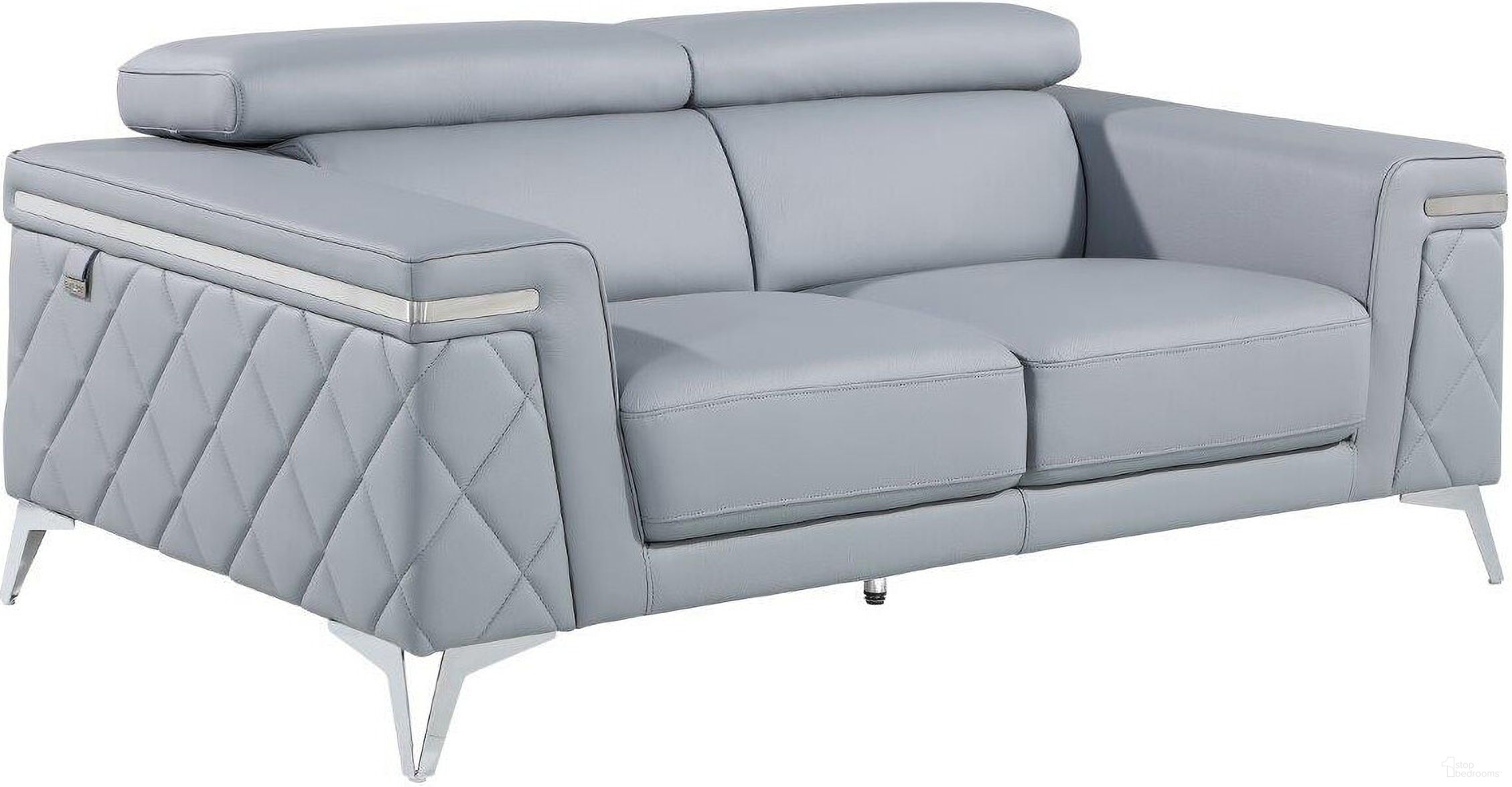 The appearance of 70 Inch Top Grain Leather Loveseat In Light Blue and Silver Metallic designed by Homeroots in the modern / contemporary interior design. This light blue and silver metallic piece of furniture  was selected by 1StopBedrooms from  to add a touch of cosiness and style into your home. Sku: 534097. Material: Genuine Leather.