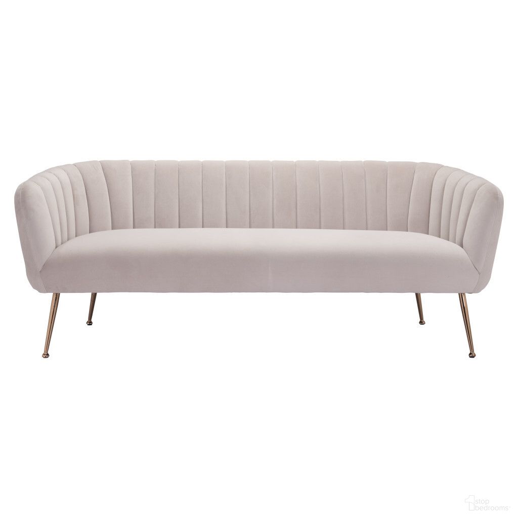 The appearance of 70 Inch Velvet Sofa with Gold Legs In Beige designed by Homeroots in the modern / contemporary interior design. This beige piece of furniture  was selected by 1StopBedrooms from  to add a touch of cosiness and style into your home. Sku: 385936. Material: Velvet.