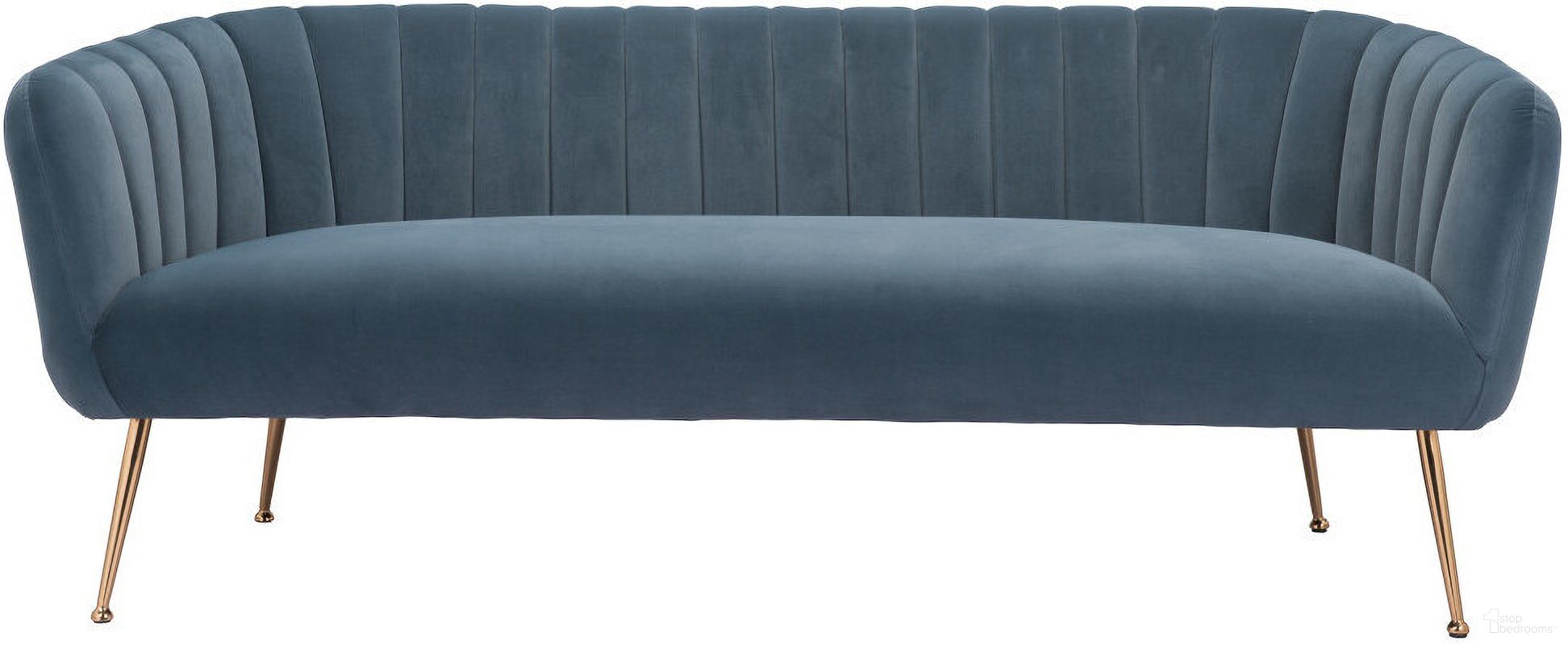 70 Inch Velvet Sofa with Gold Legs In Gray