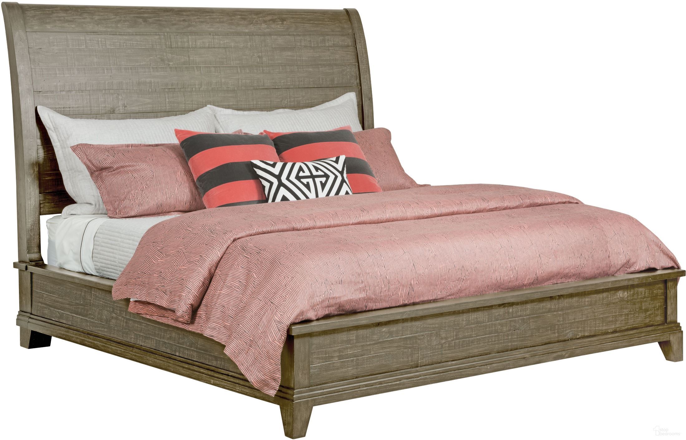 The appearance of Plank Road Stone Eastburn King Sleigh Bed designed by Kincaid in the modern / contemporary interior design. This brown piece of furniture was selected by 1StopBedrooms from Plank Road Collection to add a touch of cosiness and style into your home. Sku: 706-316SP. Bed Type: Sleigh Bed. Material: Wood. Bed Size: King.