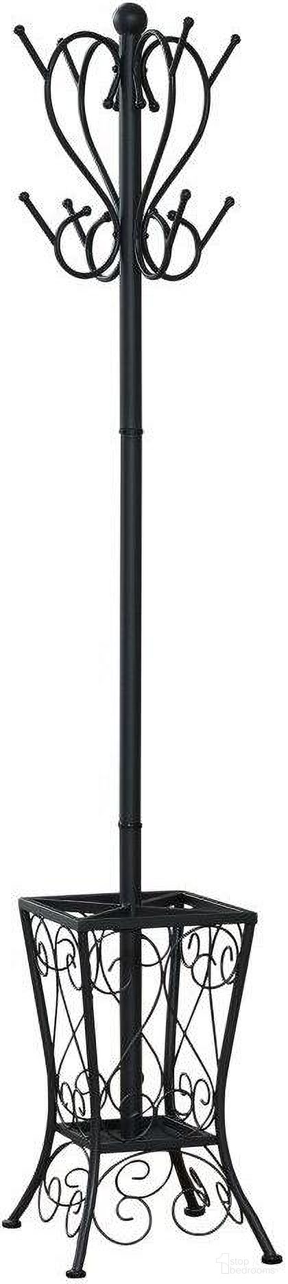 The appearance of 71 Inch Coat Rack In Black Metal With An Umbrella Holder I 2060 designed by Monarch Specialties in the modern / contemporary interior design. This black piece of furniture  was selected by 1StopBedrooms from  to add a touch of cosiness and style into your home. Sku: I 2060. Material: Metal.
