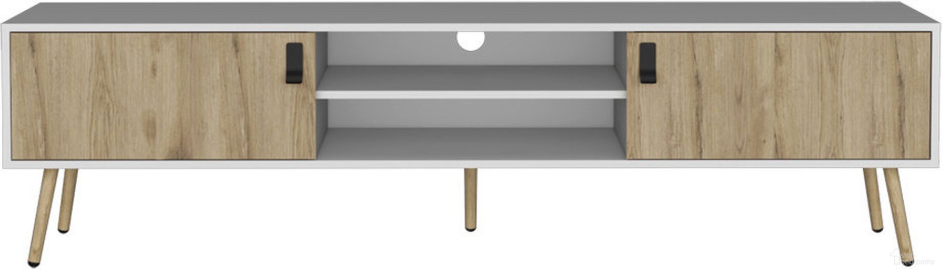 71 Inch Enclosed and Open Storage TV Stand In Beige and White