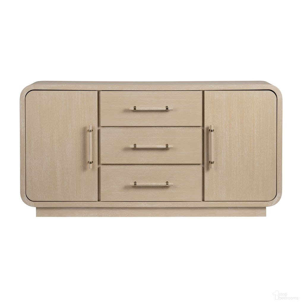 The appearance of 72.5 Inch 2-Door 3-Drawer Credenza/Sideboard In Tan and Cream designed by Crestview Collection in the transitional interior design. This tan and cream piece of furniture was selected by 1StopBedrooms from to add a touch of cosiness and style into your home. Sku: CVFDR1210. Material: Solid Wood.