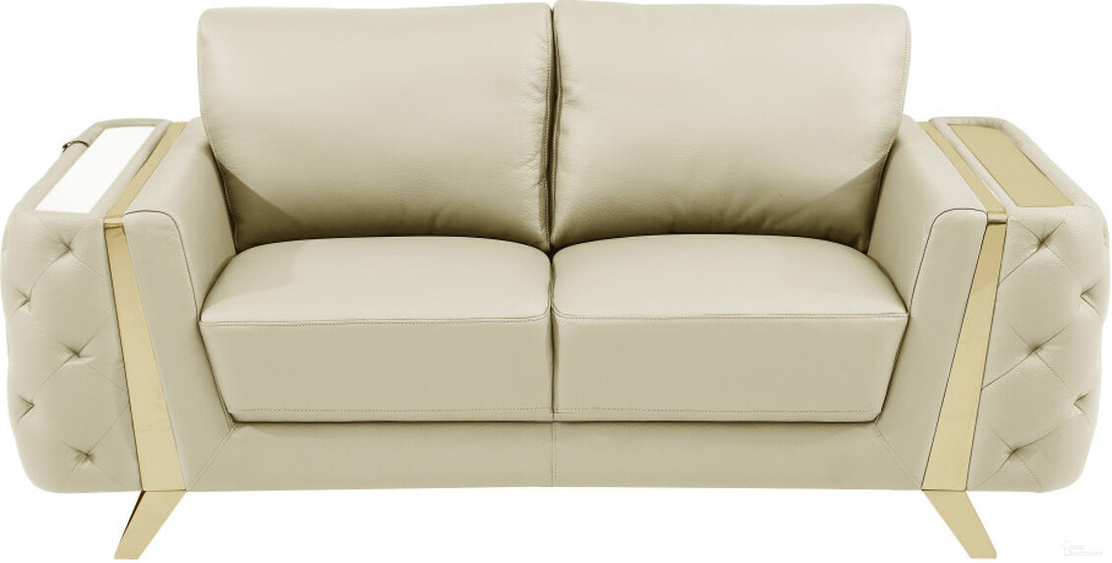 The appearance of 72 Inch Genuine Leather Loveseat In Gold and Beige designed by Homeroots in the modern / contemporary interior design. This gold and beige piece of furniture  was selected by 1StopBedrooms from  to add a touch of cosiness and style into your home. Sku: 518566. Material: Genuine Leather.