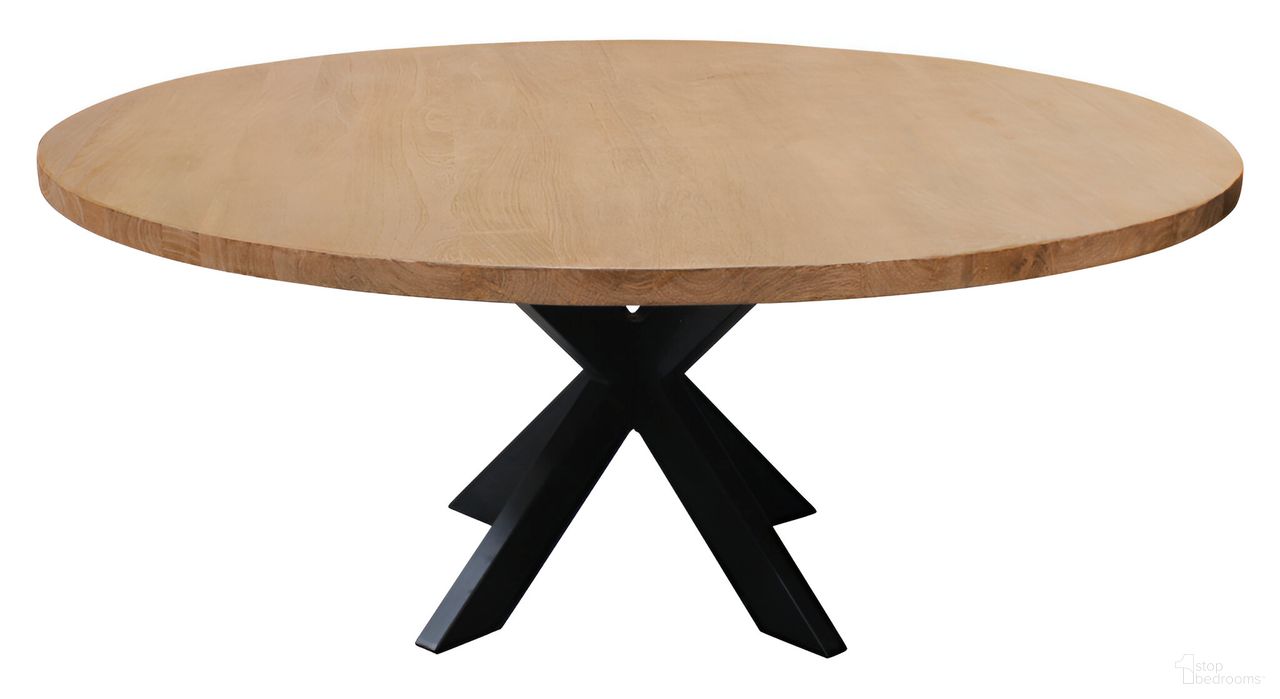 The appearance of 72 Inch Rounded Solid Wood and Iron Pedestal Base Dining Table In Black and Natural designed by Homeroots in the modern / contemporary interior design. This black and natural piece of furniture  was selected by 1StopBedrooms from  to add a touch of cosiness and style into your home. Sku: 563915. Table Base Style: Pedestal. Table Top Shape: Round. Size: 72". Material: Solid Wood.