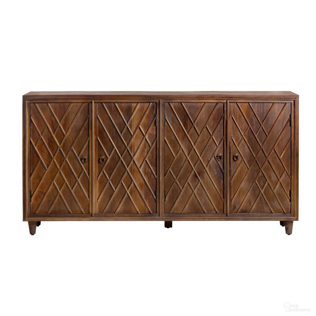 72 Inch Solid Wood 4-Door Media Credenza/Sideboard In Brown
