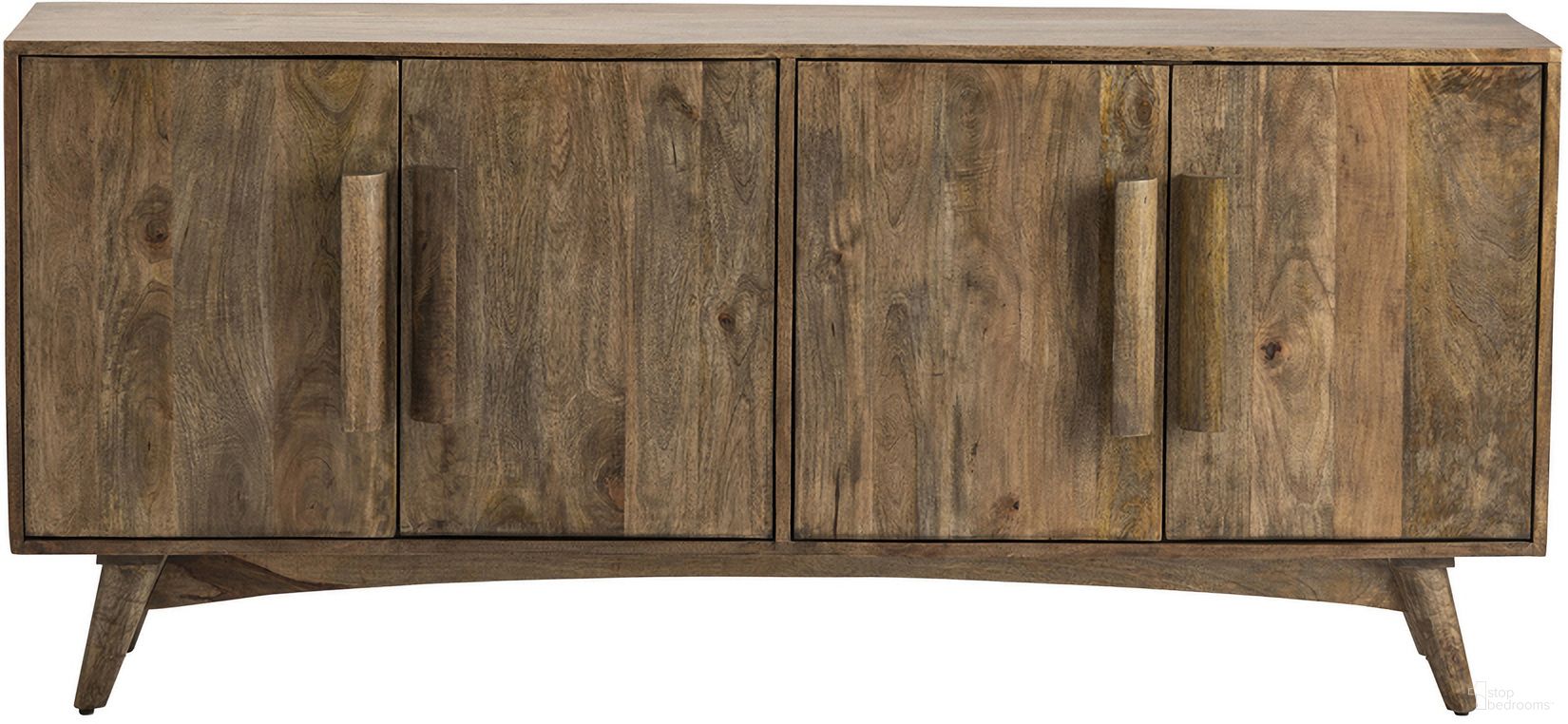 72 Inch Solid Wood 4-Door Media Credenza/Sideboard In Brown
