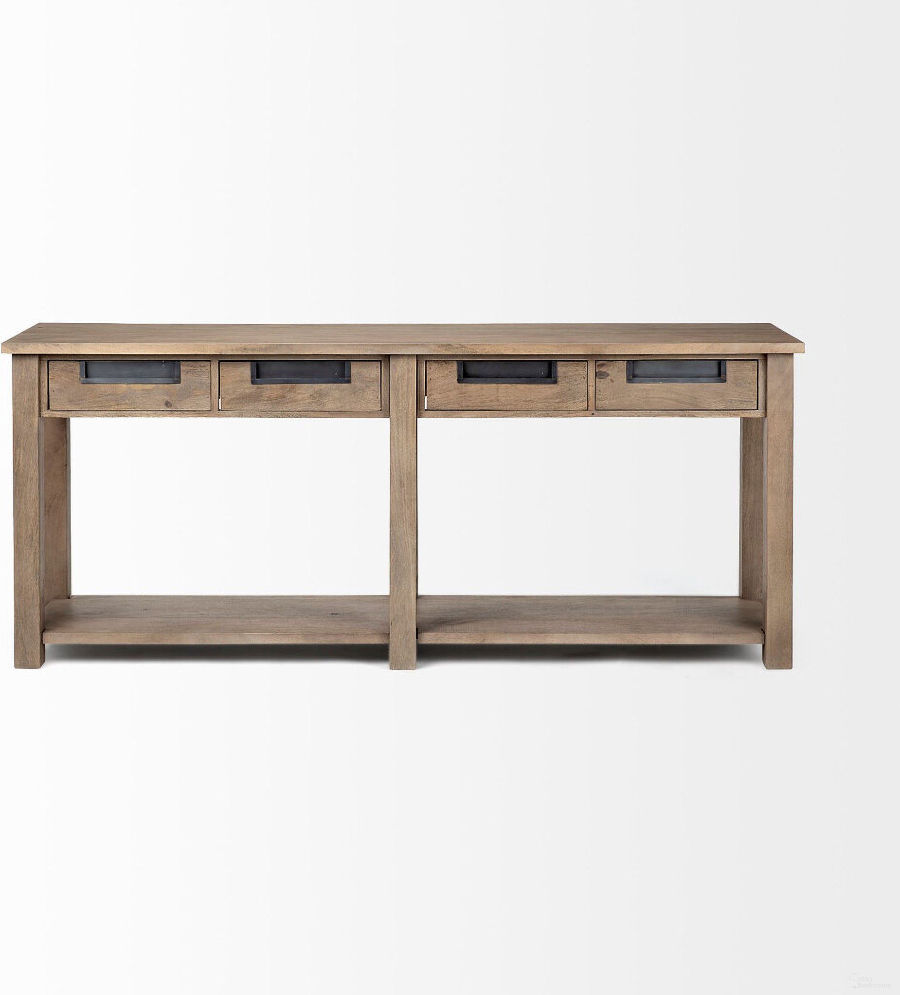 72 Inch Solid Wood Floor Shelf Console Table and Drawers In Brown
