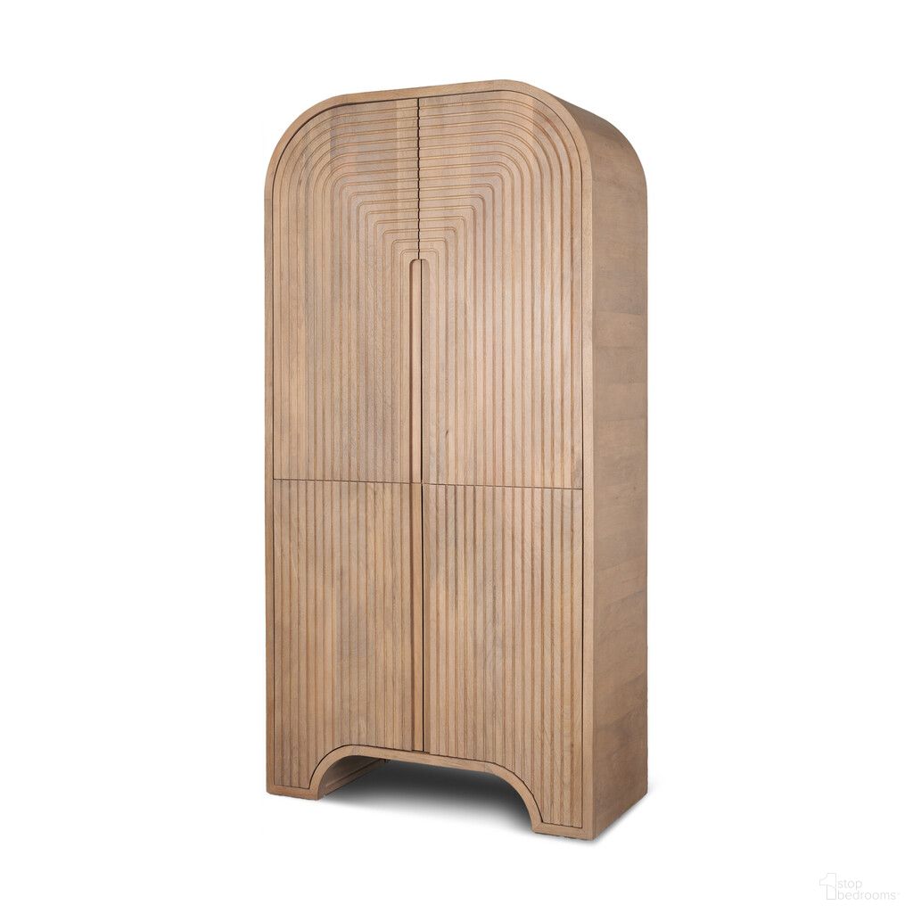 The appearance of 72 Inch Solid Wood Textured Door Arched Cabinet with Four Doors In Natural designed by Homeroots in the rustic / southwestern interior design. This natural piece of furniture was selected by 1StopBedrooms from to add a touch of cosiness and style into your home. Sku: 611051. Material: Solid Wood.