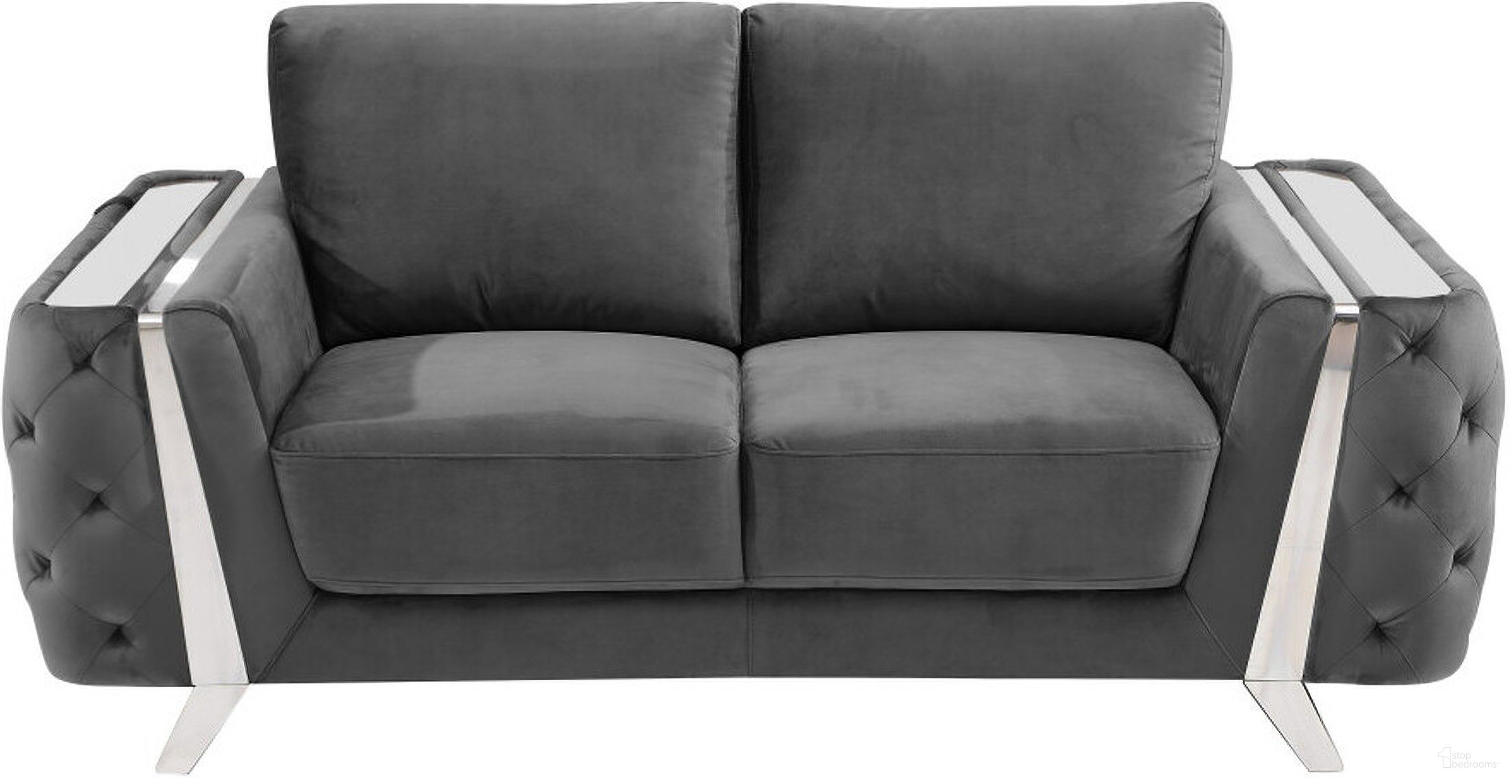 The appearance of 72 Inch Velvet Loveseat In Dark Gray and Silver designed by Homeroots in the modern / contemporary interior design. This dark gray/silver piece of furniture was selected by 1StopBedrooms from to add a touch of cosiness and style into your home. Sku: 518574. Material: Velvet.