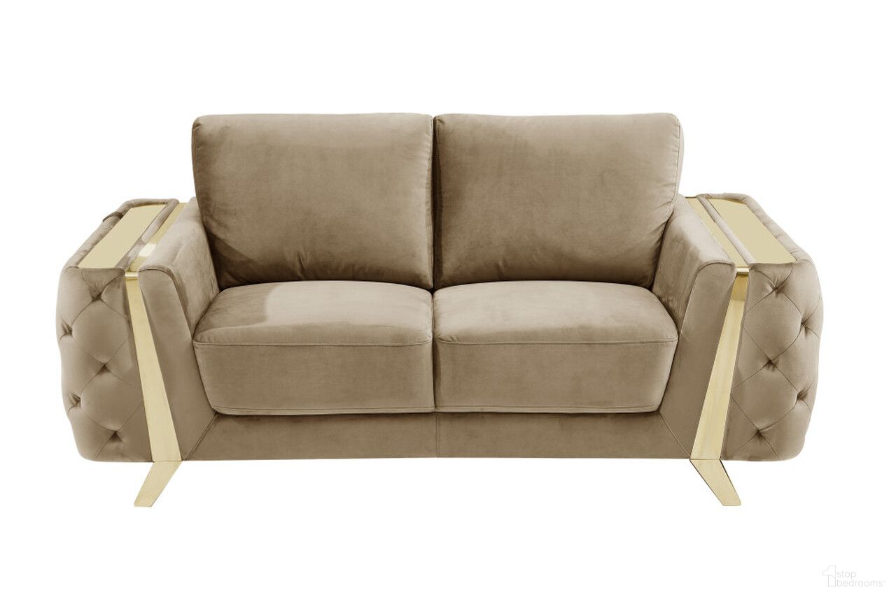 The appearance of 72 Inch Velvet Loveseat In Gold and Beige designed by Homeroots in the modern / contemporary interior design. This gold and beige piece of furniture  was selected by 1StopBedrooms from  to add a touch of cosiness and style into your home. Sku: 518572. Material: Velvet.