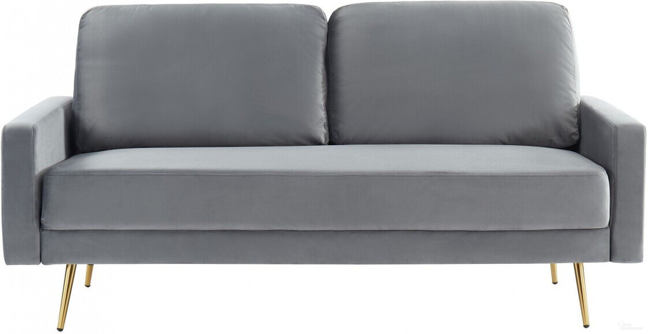 The appearance of 72 Inch Velvet Sofa with Brass Legs In Gray designed by Homeroots in the modern / contemporary interior design. This gray piece of furniture was selected by 1StopBedrooms from to add a touch of cosiness and style into your home. Sku: 480917. Material: Velvet.