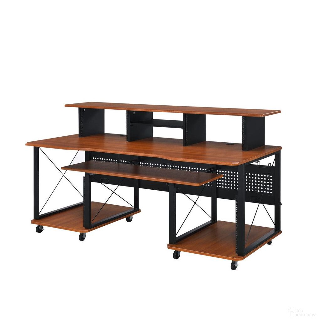 The appearance of 72 Inch Wood and Metal Rolling Computer Desk In Black and Brown designed by Homeroots in the modern / contemporary interior design. This black and brown piece of furniture was selected by 1StopBedrooms from to add a touch of cosiness and style into your home. Sku: 491534. Material: Wood.