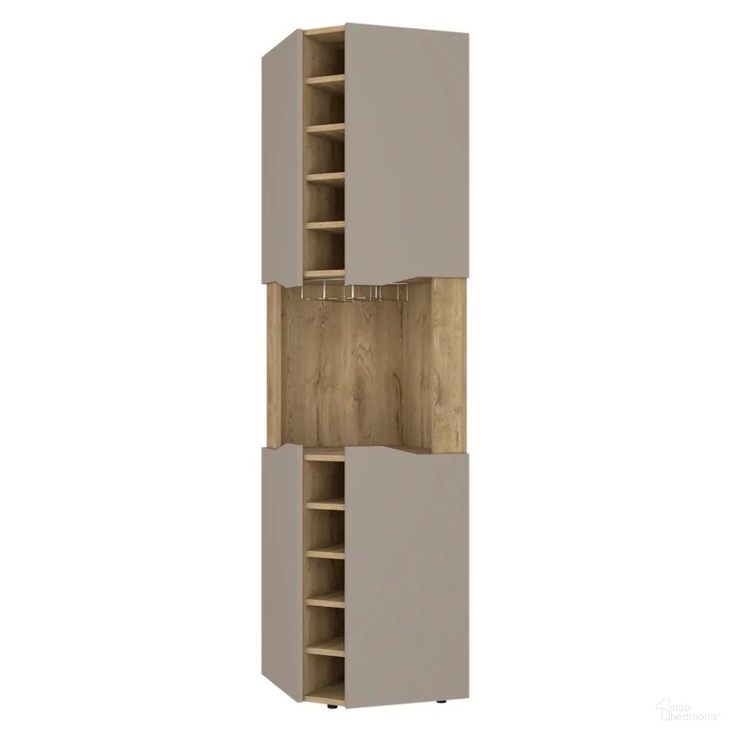 72 Inch Wood Corner Bar Cabinet with Four Doors In Taupe and Brown