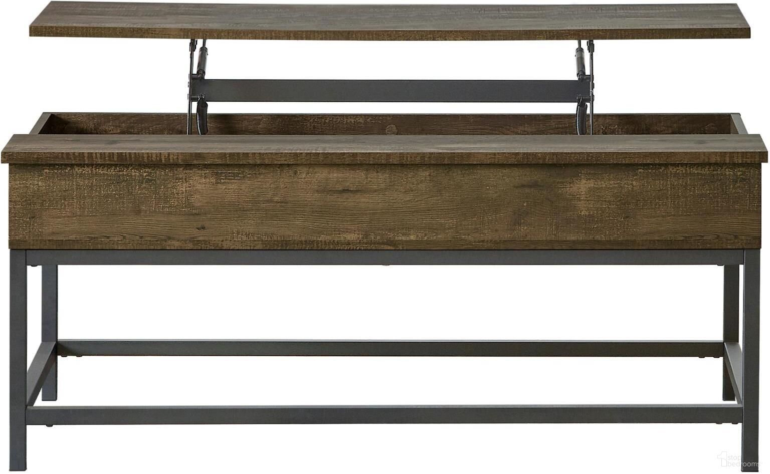 The appearance of Byers Black Coffee Table with Hidden Storage Brown Oak and Sandy Black designed by Coaster in the industrial interior design. This brown oak piece of furniture  was selected by 1StopBedrooms from Byers Collection to add a touch of cosiness and style into your home. Sku: 723778. Material: Wood.