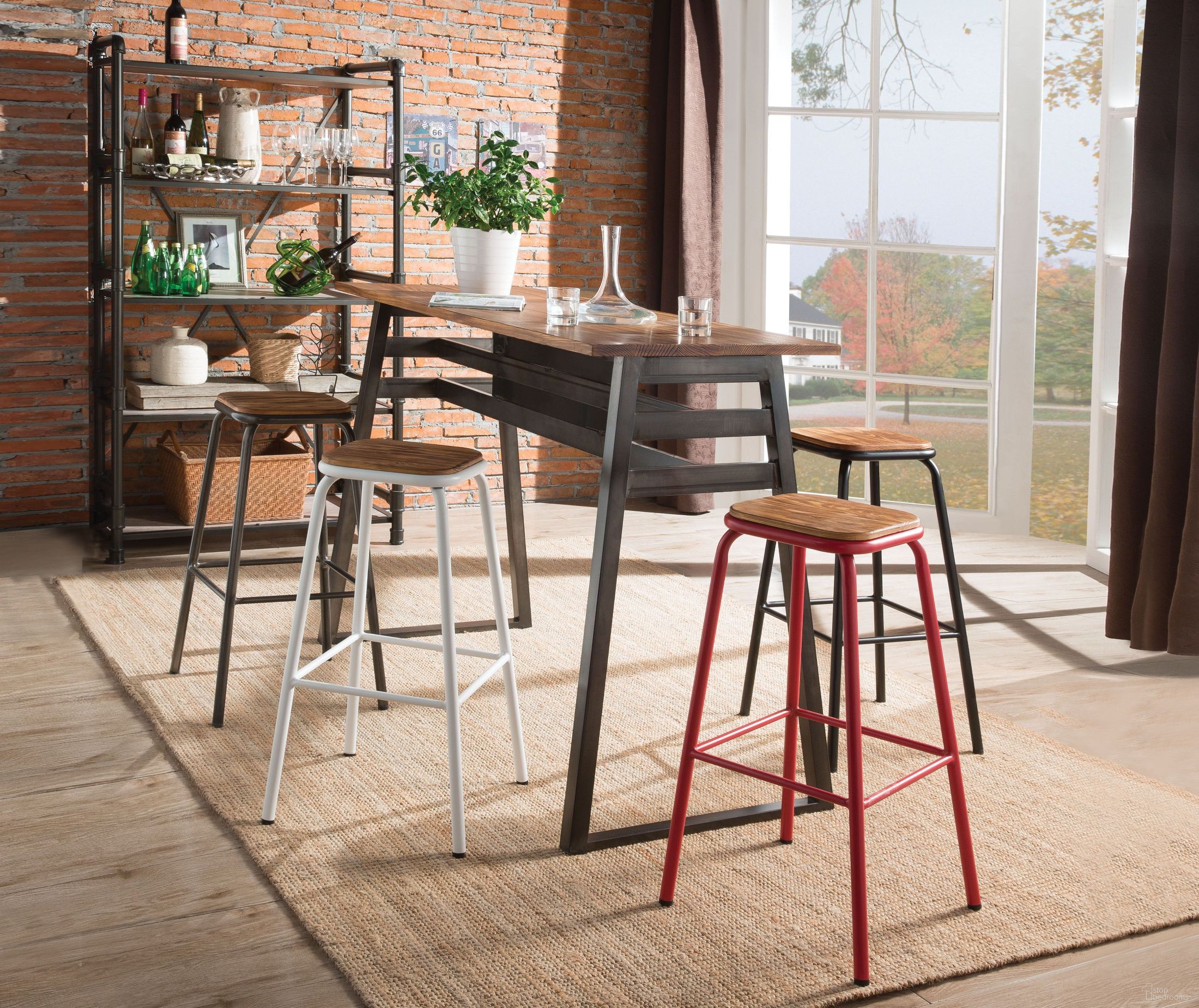 The appearance of Scarus Natural and Gunmetal Bar Set designed by ACME in the industrial interior design. This gray piece of furniture  was selected by 1StopBedrooms from Scarus Collection to add a touch of cosiness and style into your home. Sku: 72385;72388. Material: Metal.