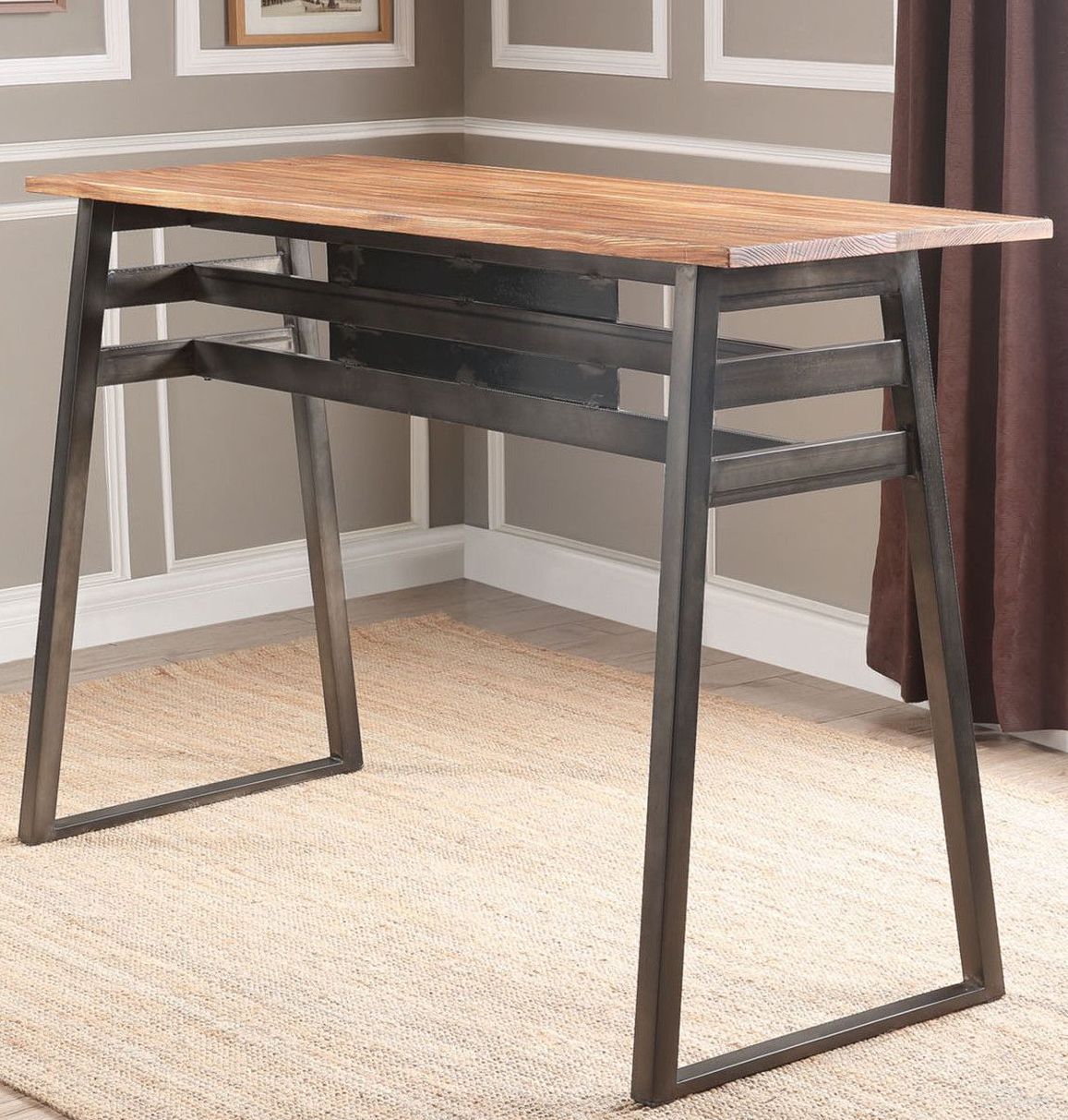 The appearance of Scarus Natural and Gunmetal Bar Table designed by ACME in the industrial interior design. This gray piece of furniture was selected by 1StopBedrooms from Scarus Collection to add a touch of cosiness and style into your home. Sku: 72385. Material: Metal.