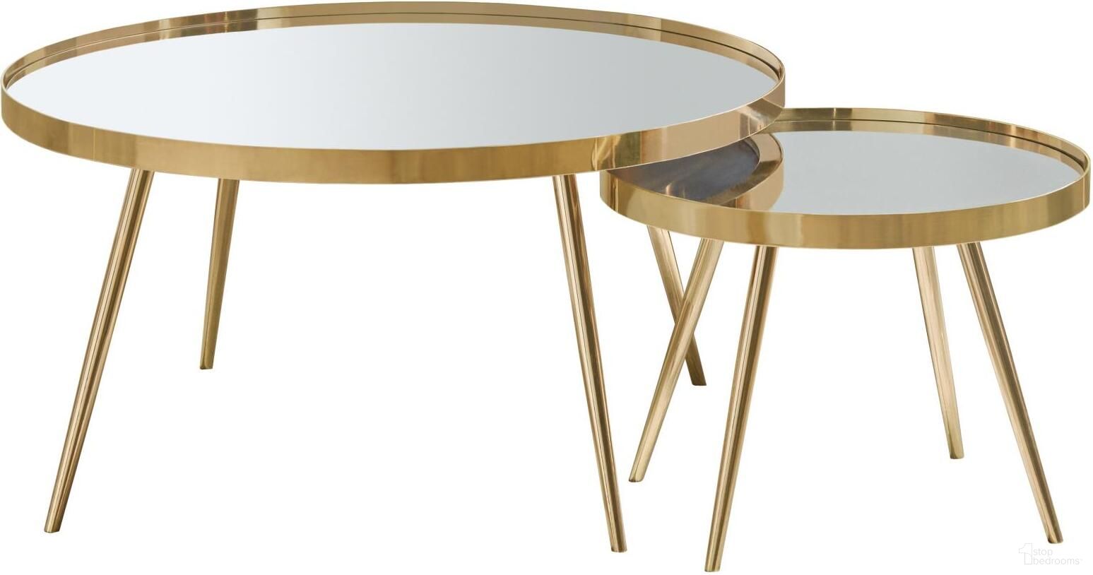 The appearance of Kaelyn 2 Piece Mirror Top Nesting Coffee Table In Gold designed by Coaster in the modern / contemporary interior design. This gold piece of furniture  was selected by 1StopBedrooms from Kaelyn Collection to add a touch of cosiness and style into your home. Sku: 723918. Material: Metal.
