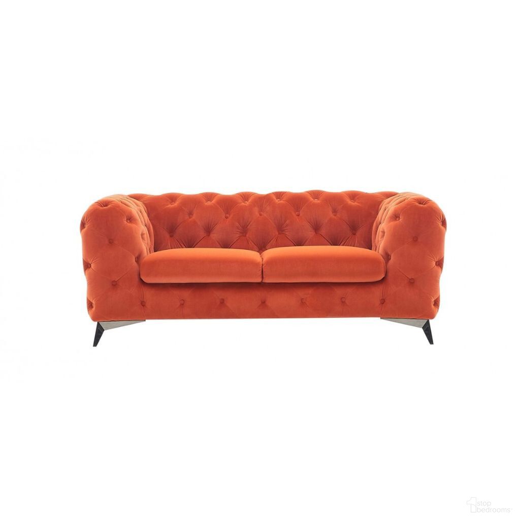 The appearance of 74 Inch Velvet Chesterfield Loveseat In Orange and Silver designed by Homeroots in the traditional interior design. This orange and silver piece of furniture  was selected by 1StopBedrooms from  to add a touch of cosiness and style into your home. Sku: 489288. Material: Velvet.