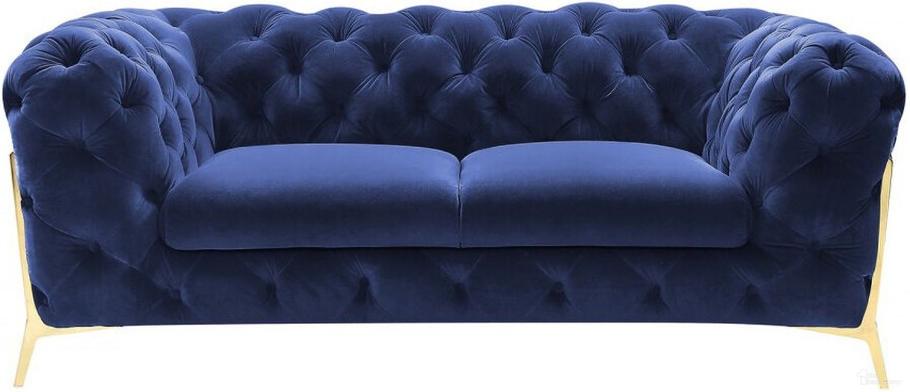 The appearance of 74 Inch Velvet Loveseat In Blue and Gold designed by Homeroots in the modern / contemporary interior design. This blue and gold piece of furniture  was selected by 1StopBedrooms from  to add a touch of cosiness and style into your home. Sku: 480899. Material: Velvet.