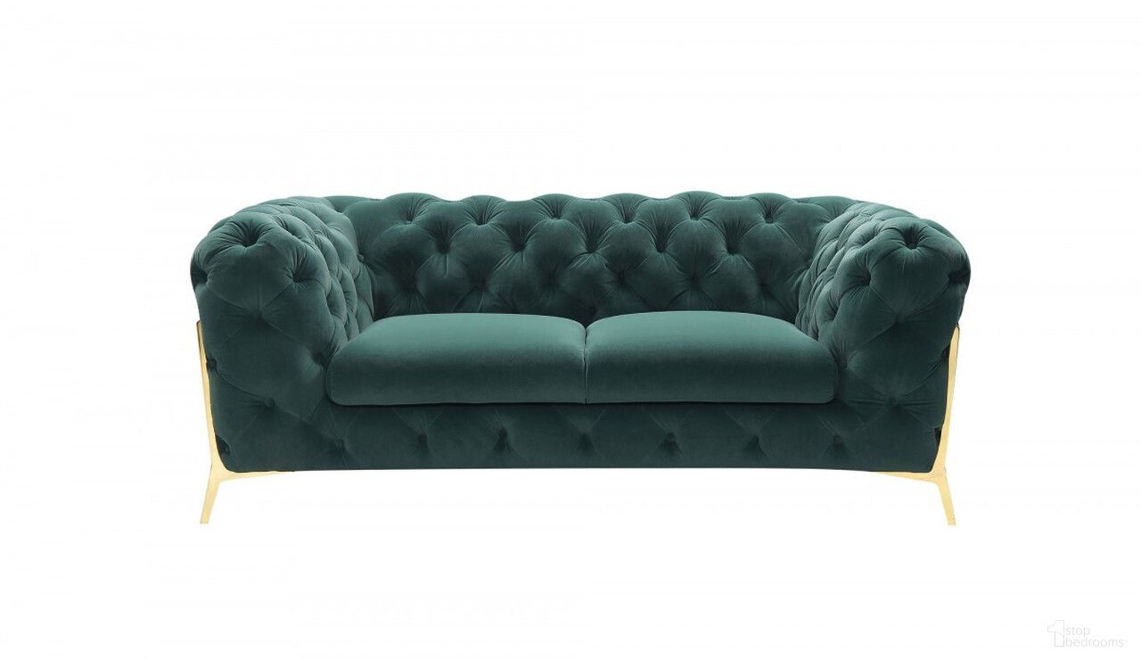 The appearance of 74 Inch Velvet Loveseat In Emerald and Gold designed by Homeroots in the modern / contemporary interior design. This emerald and gold piece of furniture was selected by 1StopBedrooms from to add a touch of cosiness and style into your home. Sku: 480898. Material: Velvet.