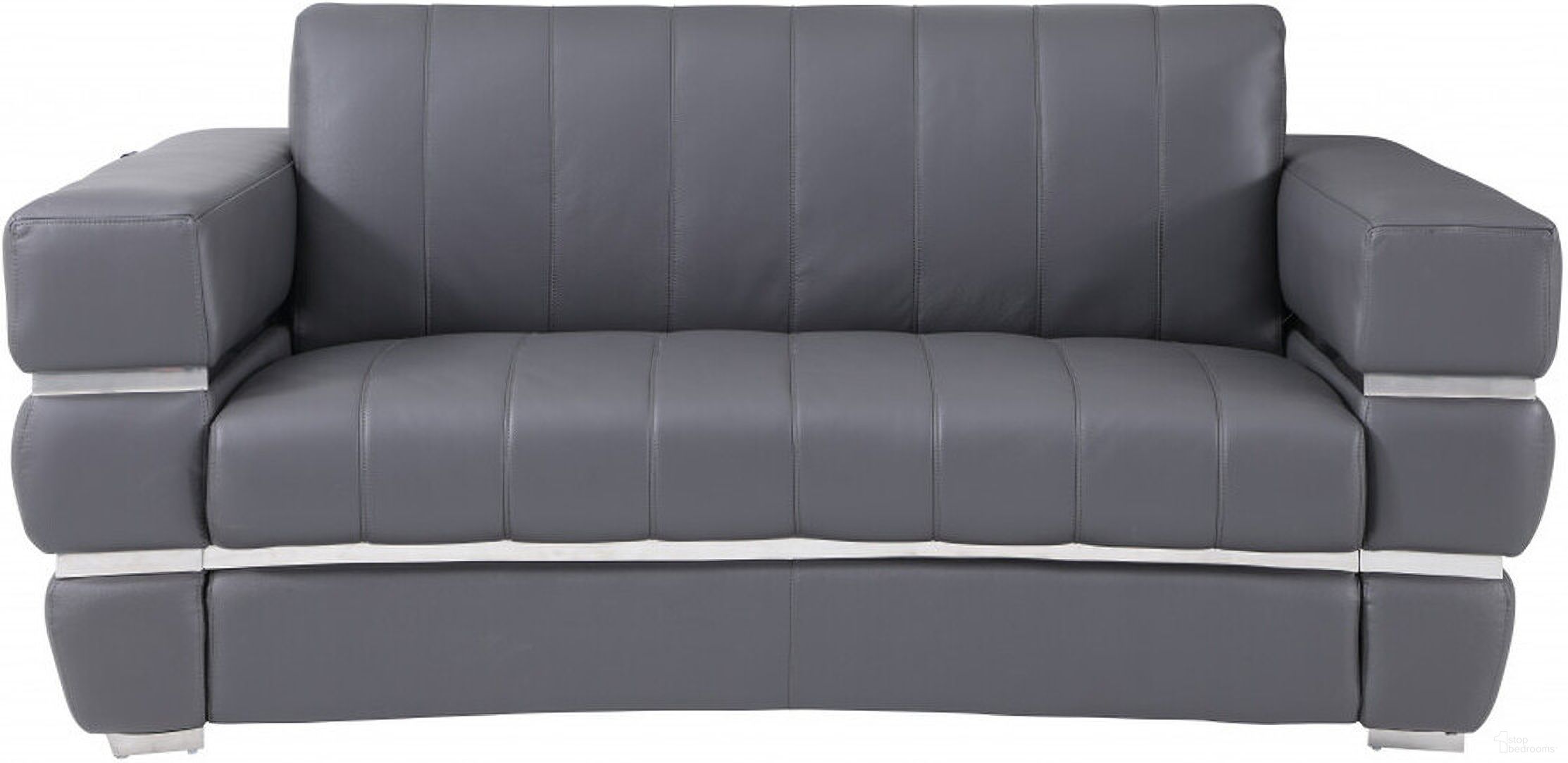 The appearance of 75 Inch Italian Leather Loveseat In Grey and Silver designed by Homeroots in the modern / contemporary interior design. This grey and silver piece of furniture  was selected by 1StopBedrooms from  to add a touch of cosiness and style into your home. Sku: 477566. Material: Genuine Leather.