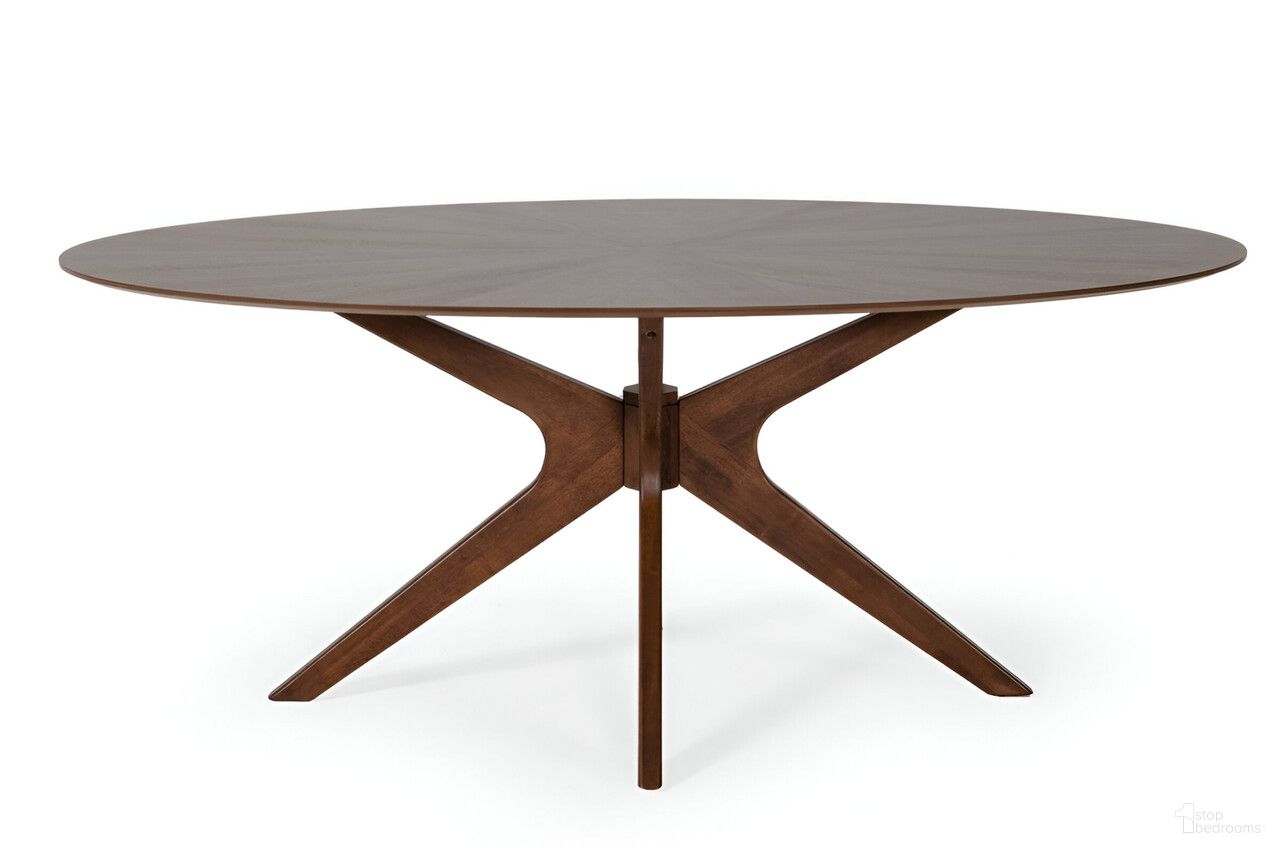 The appearance of 75 Inch Oval Solid Manufactured Wood Pedestal Base Dining Table In Brown designed by Homeroots in the transitional interior design. This brown piece of furniture  was selected by 1StopBedrooms from  to add a touch of cosiness and style into your home. Sku: 486013. Table Base Style: Pedestal. Table Top Shape: Oval. Material: Wood. Size: 43" x 75".
