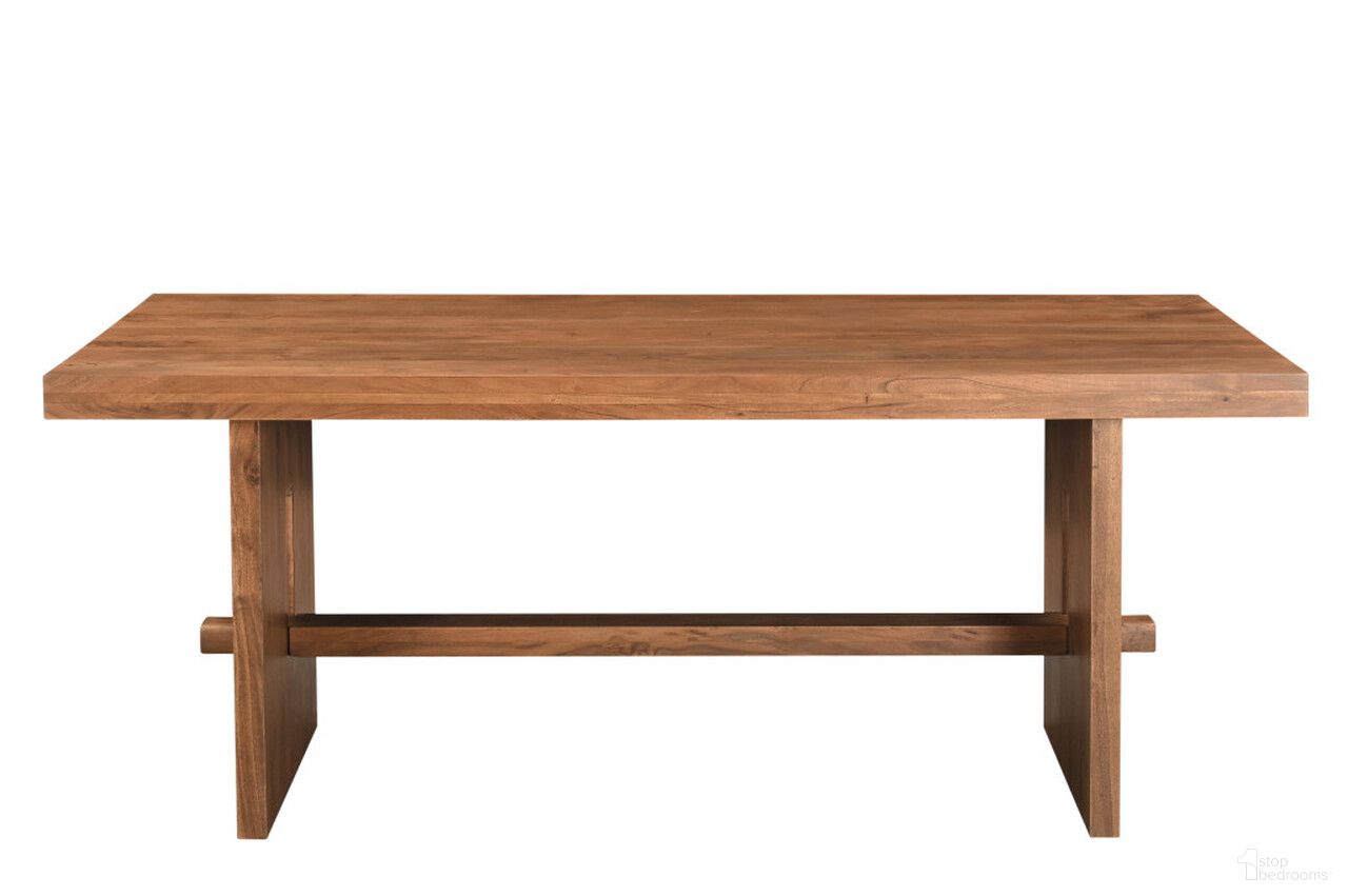 The appearance of 75 Inch Solid Wood Trestle Base Dining Table In Brown designed by Homeroots in the traditional interior design. This brown piece of furniture  was selected by 1StopBedrooms from  to add a touch of cosiness and style into your home. Sku: 554339. Table Base Style: Trestle. Table Top Shape: Rectangular. Material: Solid Wood. Size: 38" x 75".