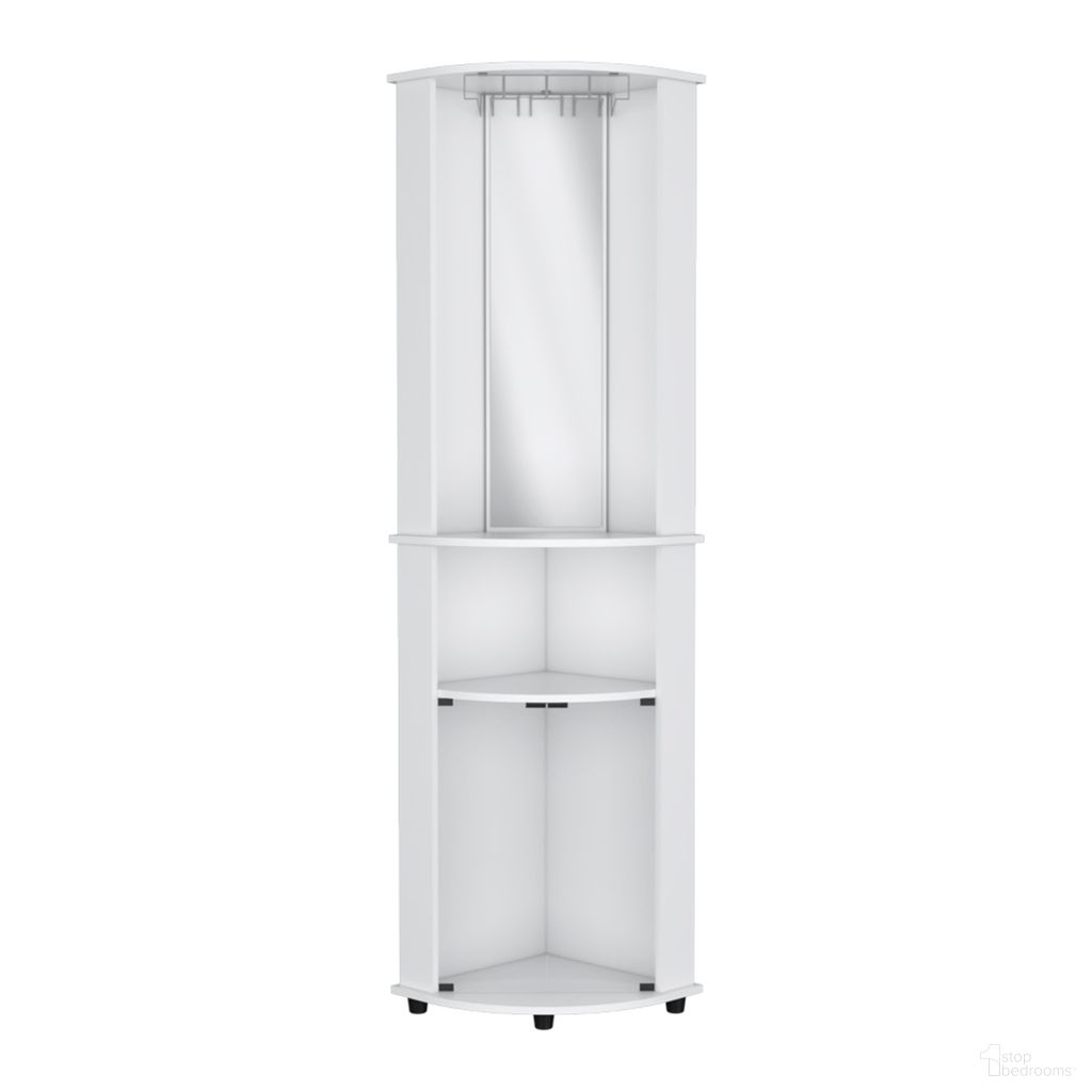 75 Inch Wood Corner Bar Cabinet with Three Shelves In White