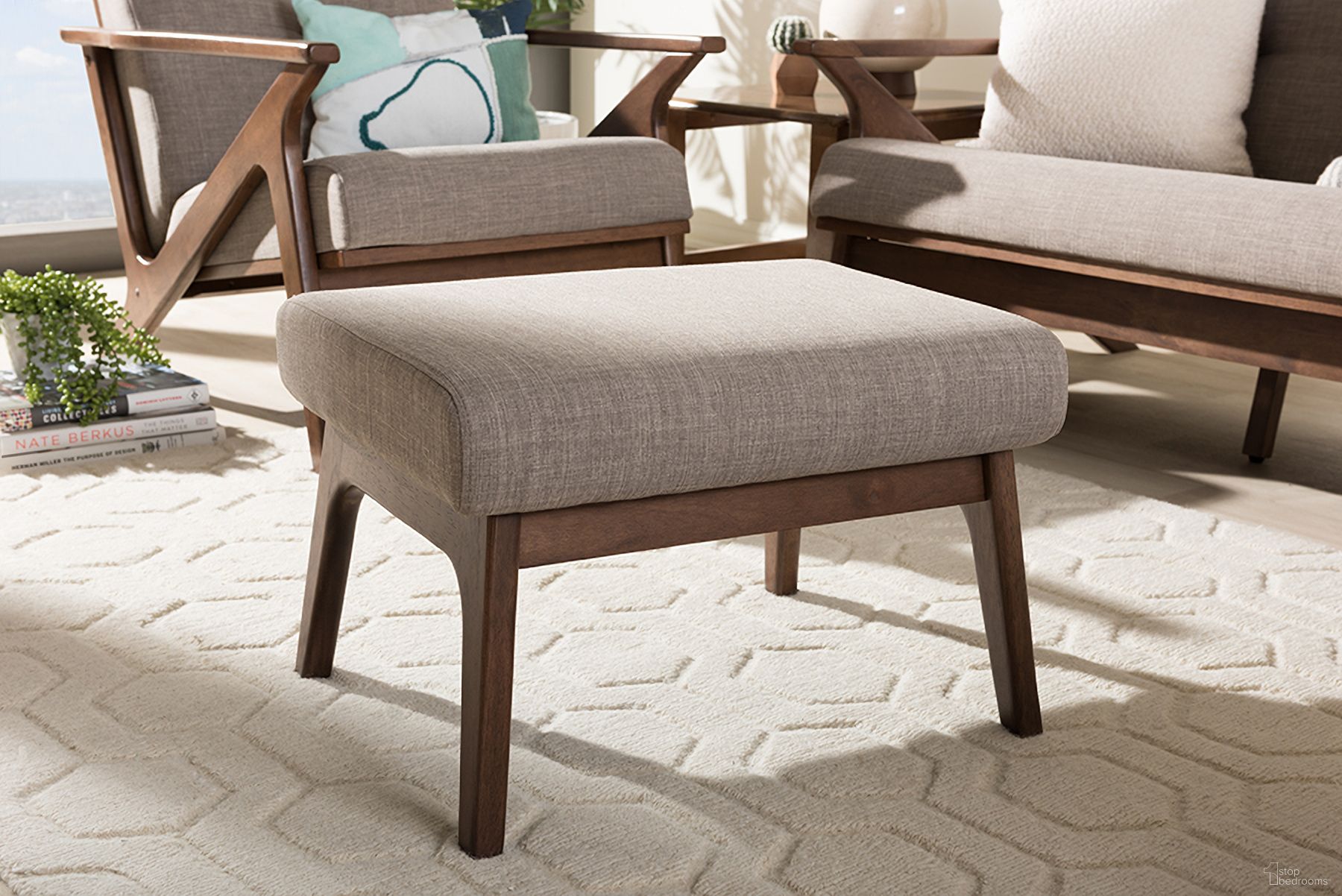 The appearance of Baxton Studio Bianca Mid-Century Modern Walnut Wood Light Grey Fabric Ottoman designed by Baxton Studio in the transitional interior design. This light grey piece of furniture was selected by 1StopBedrooms from Bianca Collection to add a touch of cosiness and style into your home. Sku: Bianca-Light Grey/Walnut Brown-Otto. Material: Fabric.