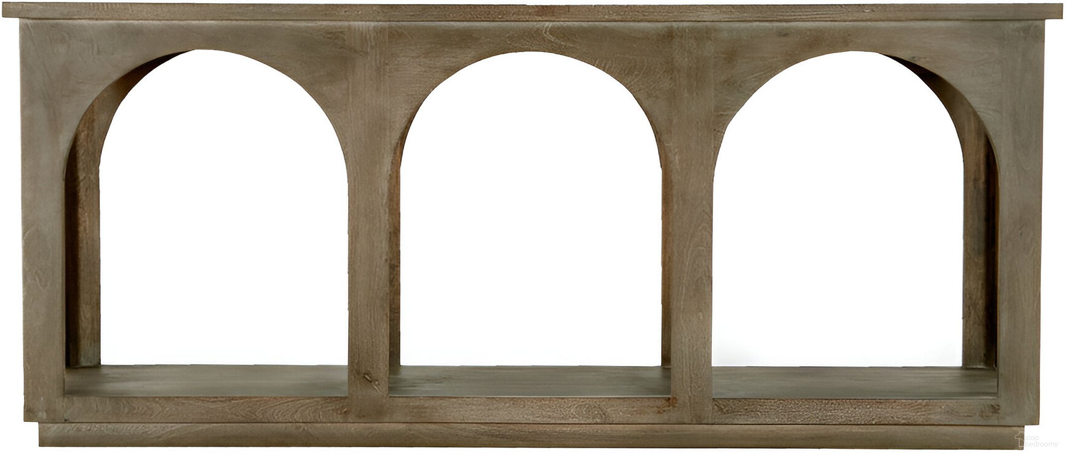 The appearance of 77 Inch Solid Wood Distressed Console Table with Arch Detailing In Brown designed by Homeroots in the rustic / southwestern interior design. This brown piece of furniture  was selected by 1StopBedrooms from  to add a touch of cosiness and style into your home. Sku: 604539. Material: Solid Wood.