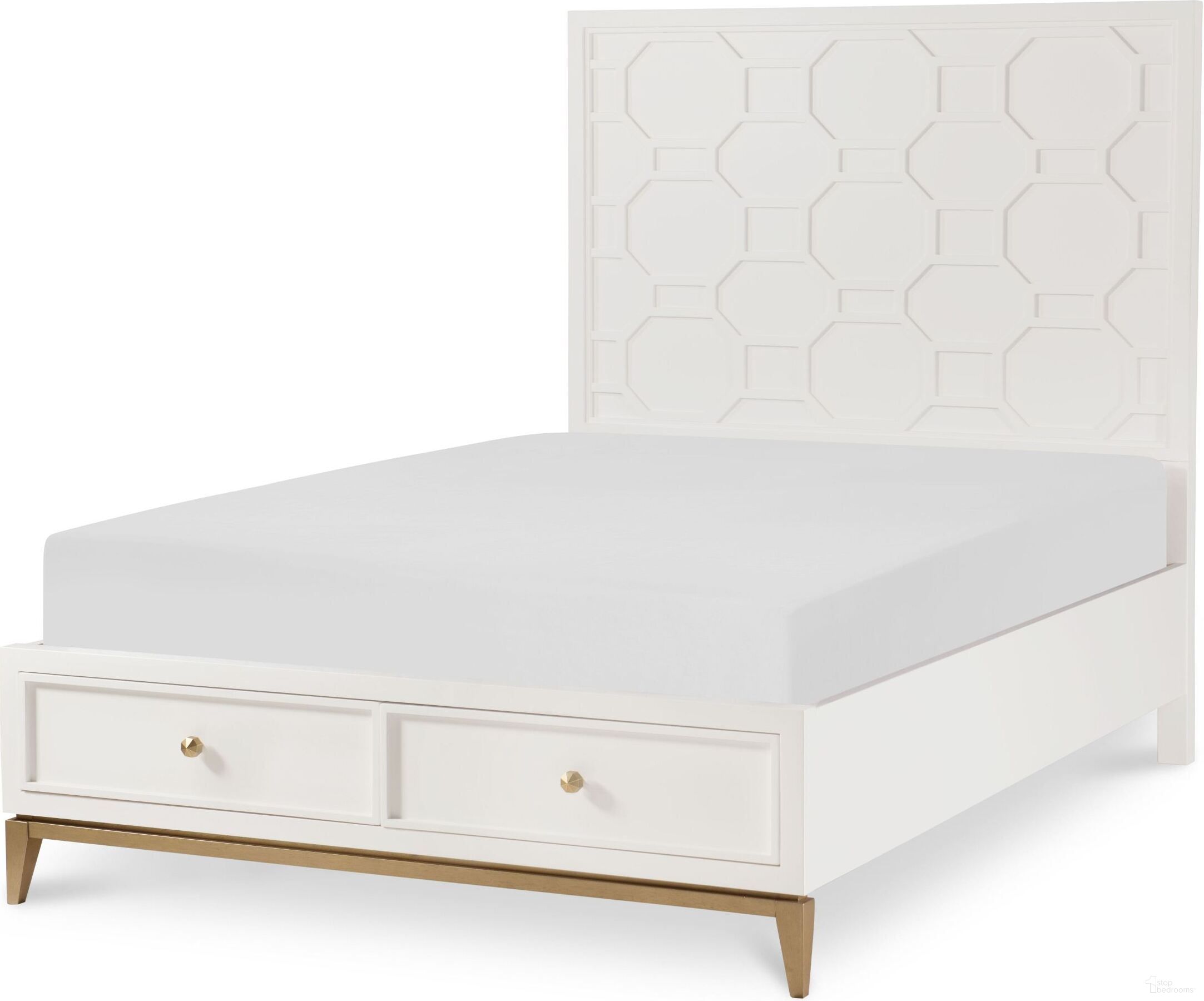 Chelsea Full Panel Storage Bed In White and Gold