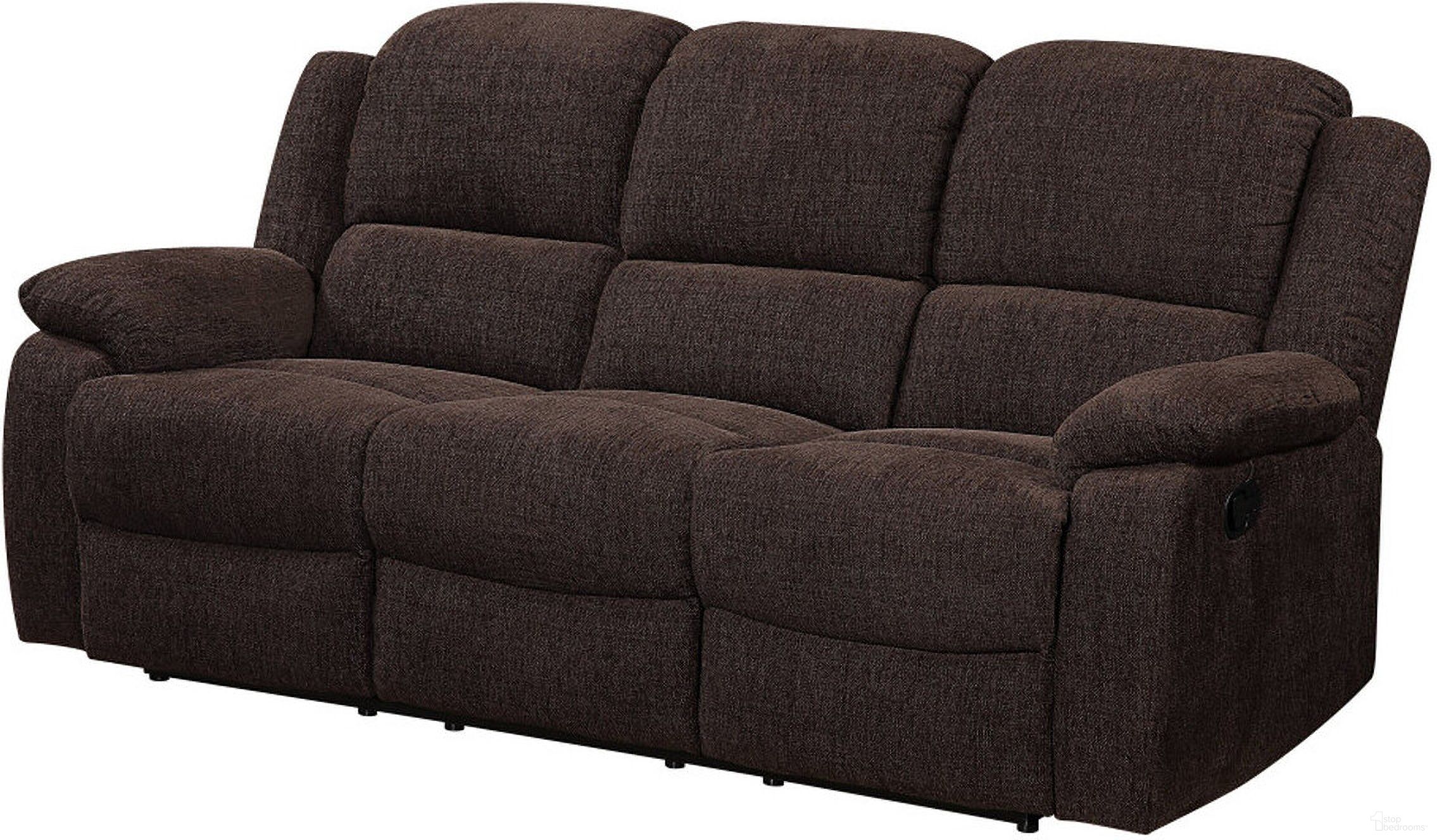 The appearance of 79 Inch Chenille Reclining Sofa with Black Legs In Brown designed by Homeroots in the transitional interior design. This brown piece of furniture was selected by 1StopBedrooms from to add a touch of cosiness and style into your home. Sku: 491323. Material: Chenille.