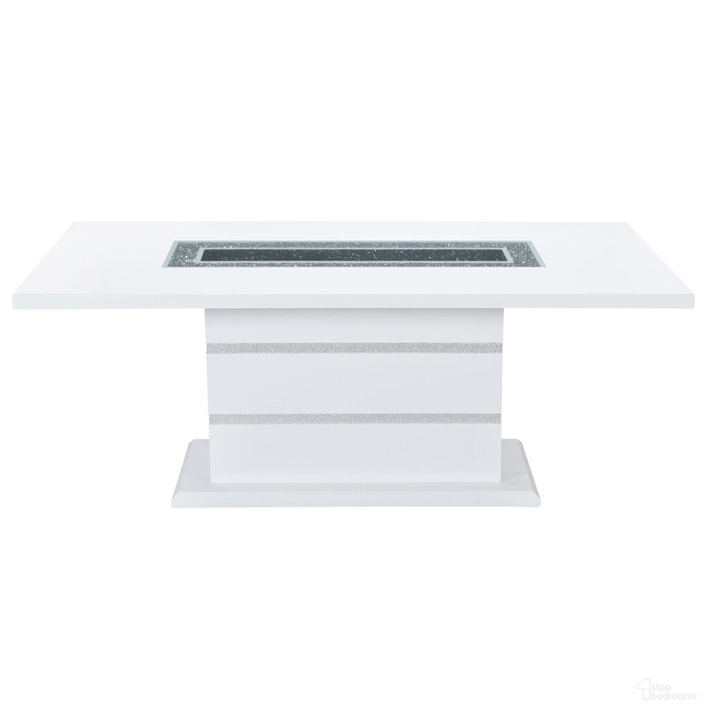 The appearance of 79 Inch Faux Crystals Glass and Wood Pedestal Base Dining Table In White designed by Homeroots in the modern / contemporary interior design. This white piece of furniture  was selected by 1StopBedrooms from  to add a touch of cosiness and style into your home. Sku: 564902. Table Base Style: Pedestal. Material: Glass. Table Top Shape: Rectangular. Size: 39" x 78".