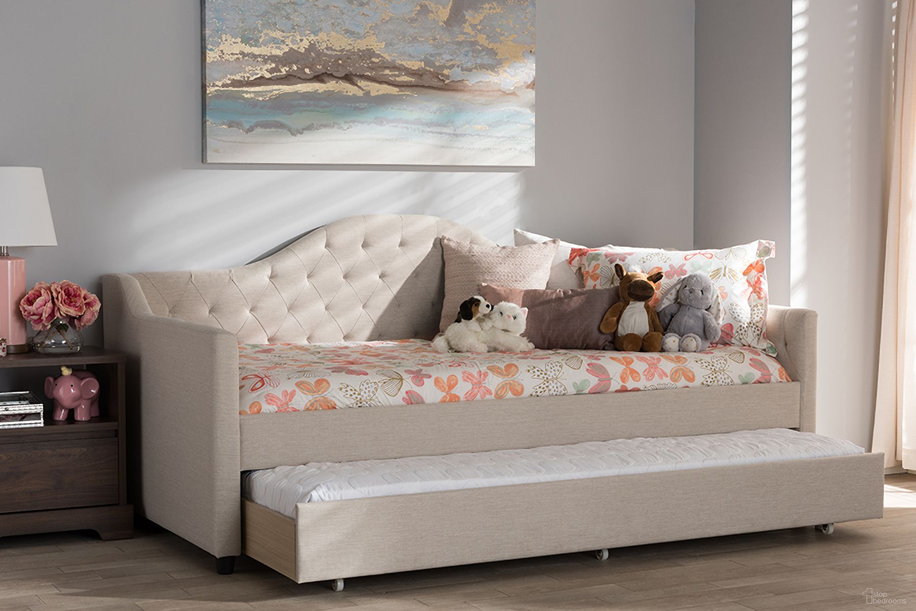 The appearance of Baxton Studio Perry Modern And Contemporary Light Beige Fabric Daybed With Trundle designed by Baxton Studio in the modern / contemporary interior design. This light beige piece of furniture was selected by 1StopBedrooms from Perry Collection to add a touch of cosiness and style into your home. Sku: CF8940-Light Beige-Daybed. Bed Type: Daybed. Material: Fabric.