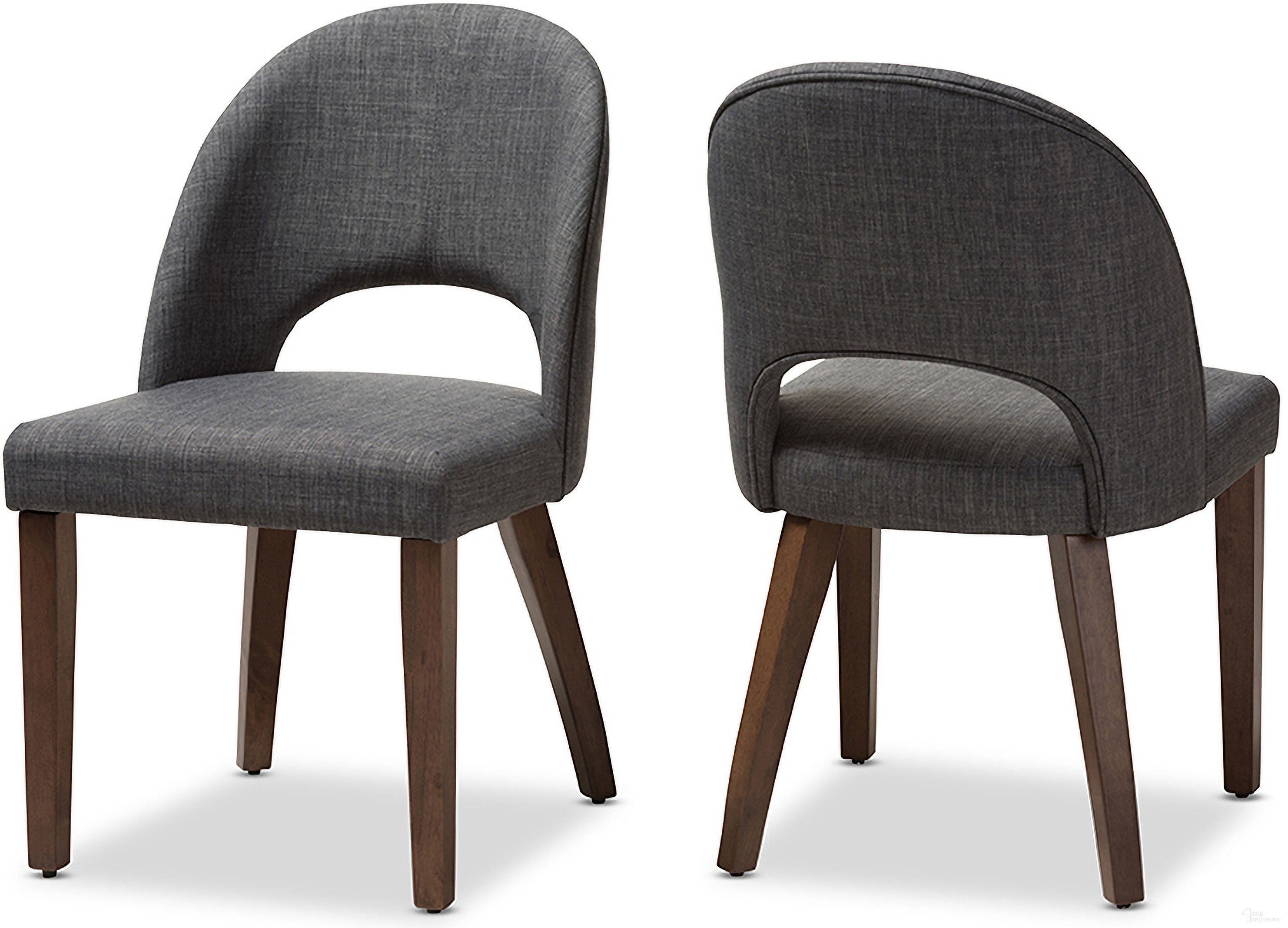 Baxton Studio Wesley Mid-Century Modern Dark Grey Fabric Upholstered Walnut Finished Wood Dining Chair (Set Of 2)