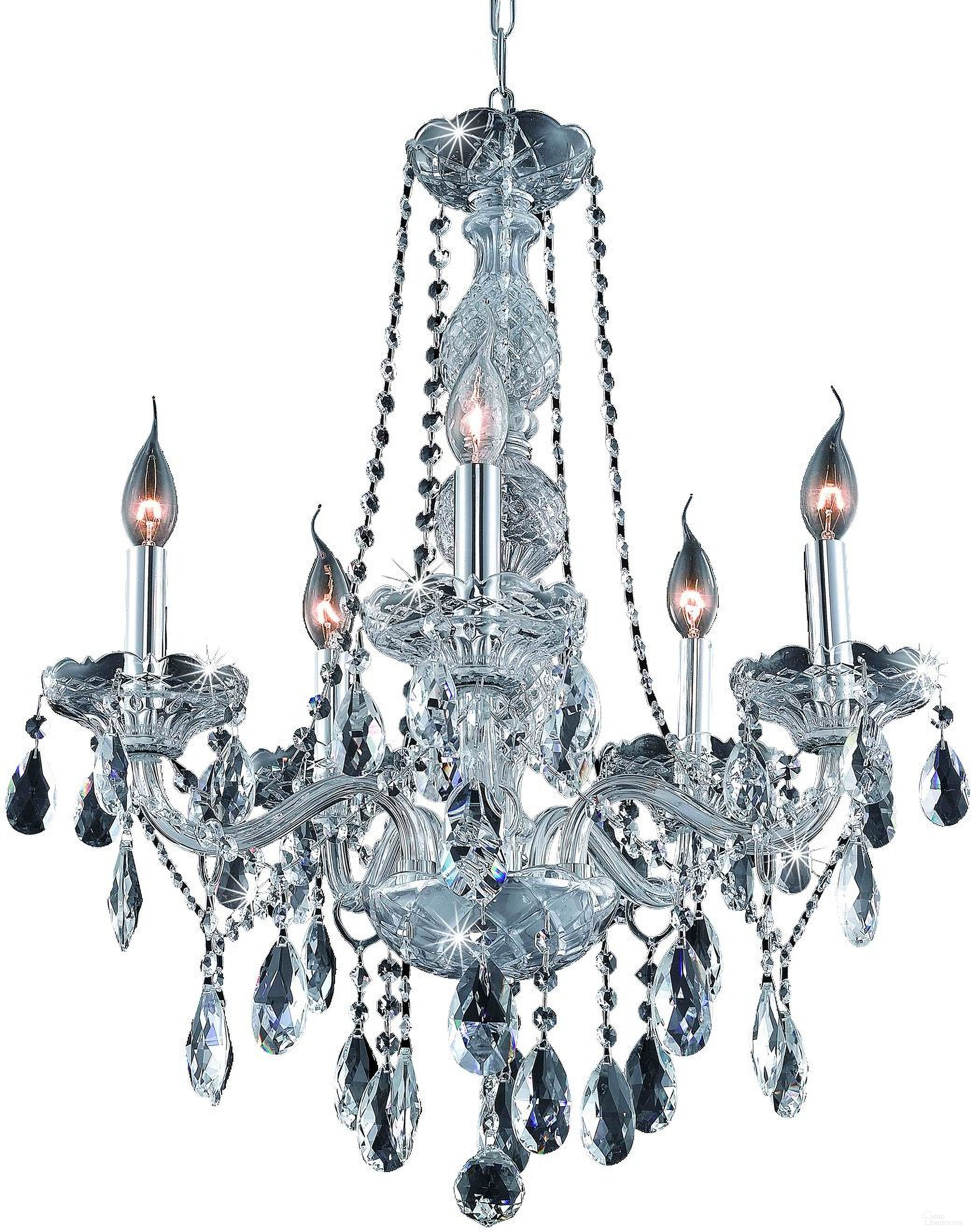 The appearance of 7955d21cRc Verona 21" Chrome 5 Light Chandelier With Clear Royal Cut Crystal Trim designed by Elegant Lighting in the glam interior design. This chrome piece of furniture  was selected by 1StopBedrooms from Verona Collection to add a touch of cosiness and style into your home. Sku: 7955D21C/RC. Material: Glass.