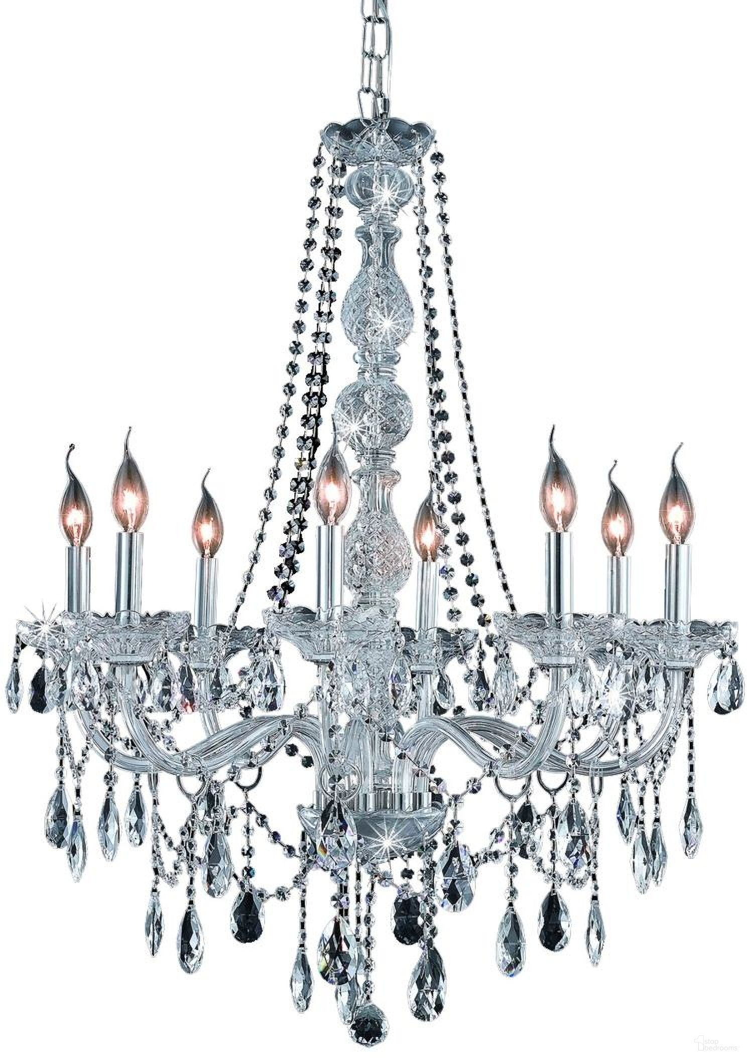 The appearance of 7958d28cRc Verona 28" Chrome 8 Light Chandelier With Clear Royal Cut Crystal Trim designed by Elegant Lighting in the glam interior design. This chrome piece of furniture was selected by 1StopBedrooms from Verona Collection to add a touch of cosiness and style into your home. Sku: 7958D28C/RC. Material: Glass.