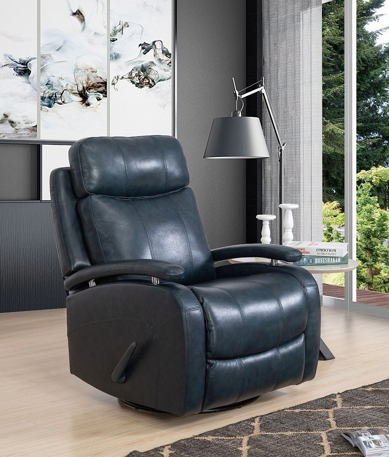 The appearance of Duffy Recliner (Blue) designed by BarcaLounger in the modern / contemporary interior design. This blue piece of furniture was selected by 1StopBedrooms from Duffy Collection to add a touch of cosiness and style into your home. Sku: 83610370645. Material: Leather.