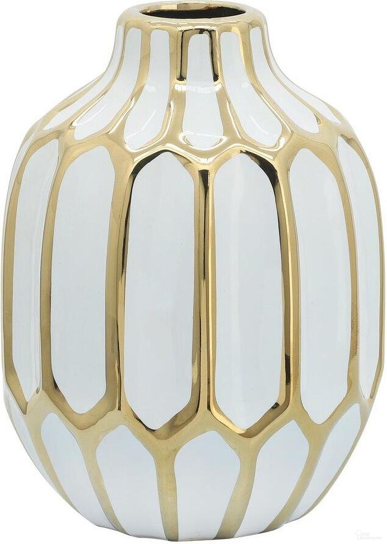 8 Inch Ceramic Vase In White And Gold
