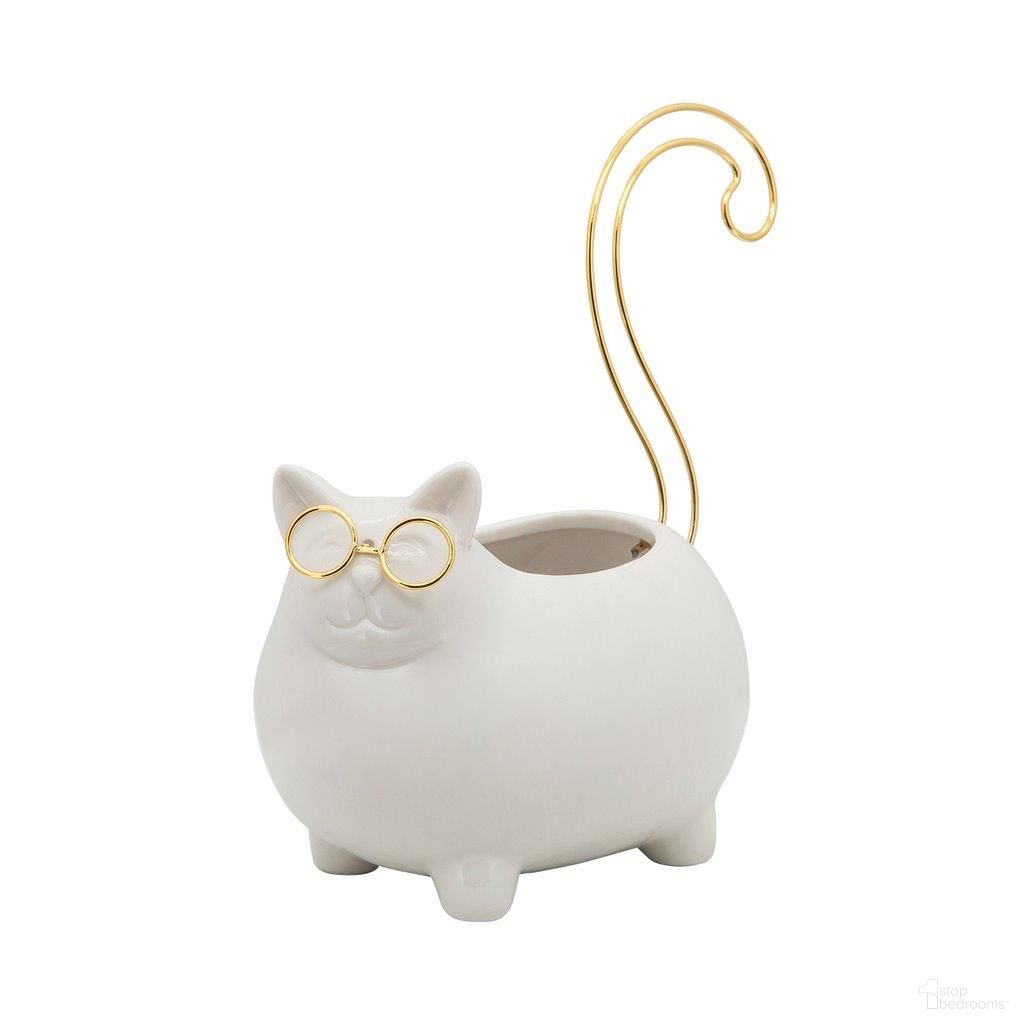 8 Inch Kitty Trinket Tray In White