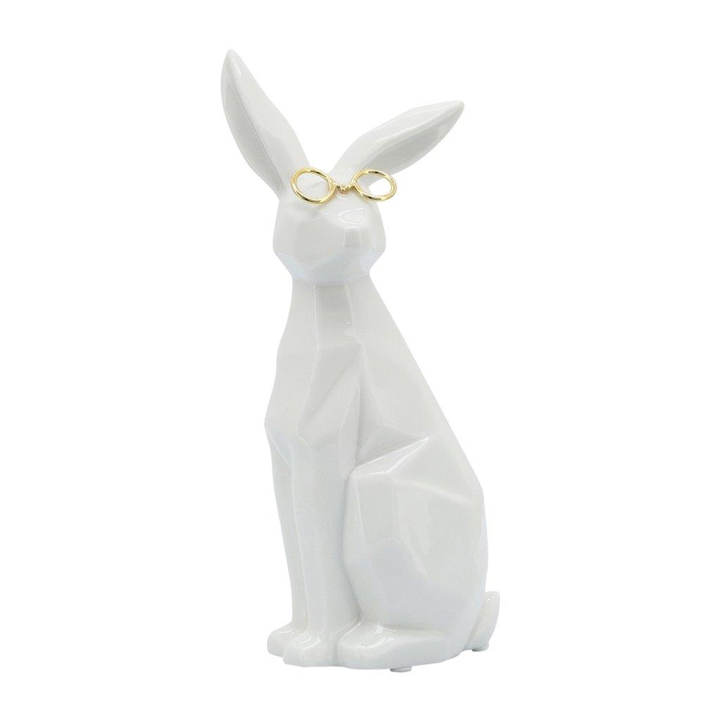 8 Inch Sideview Bunny With Glasses In White And Gold by Sagebrook 