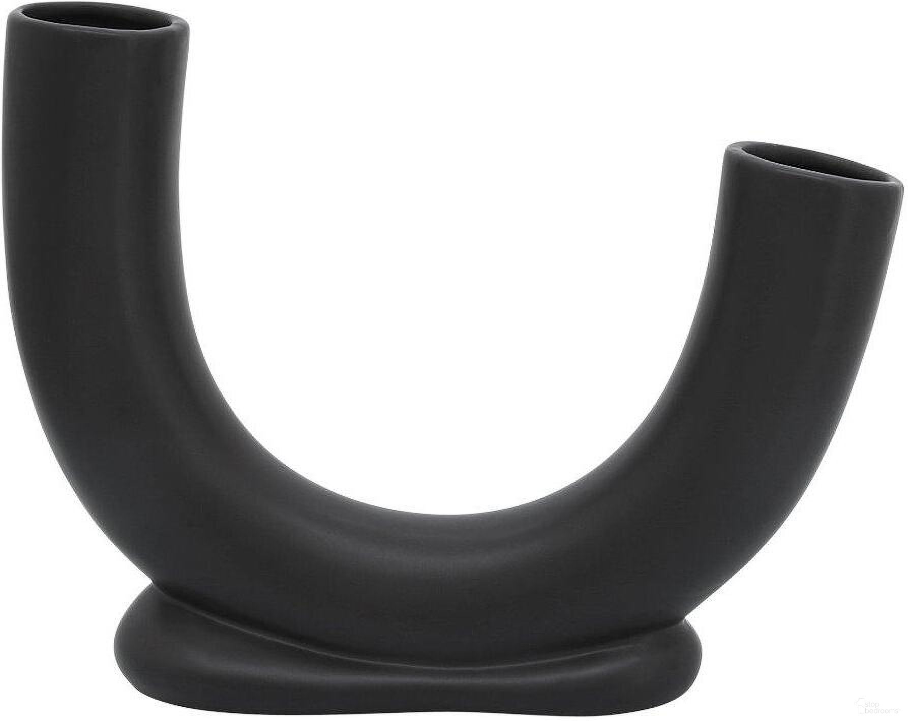8 Inch U-Shaped Vase With Base In Black