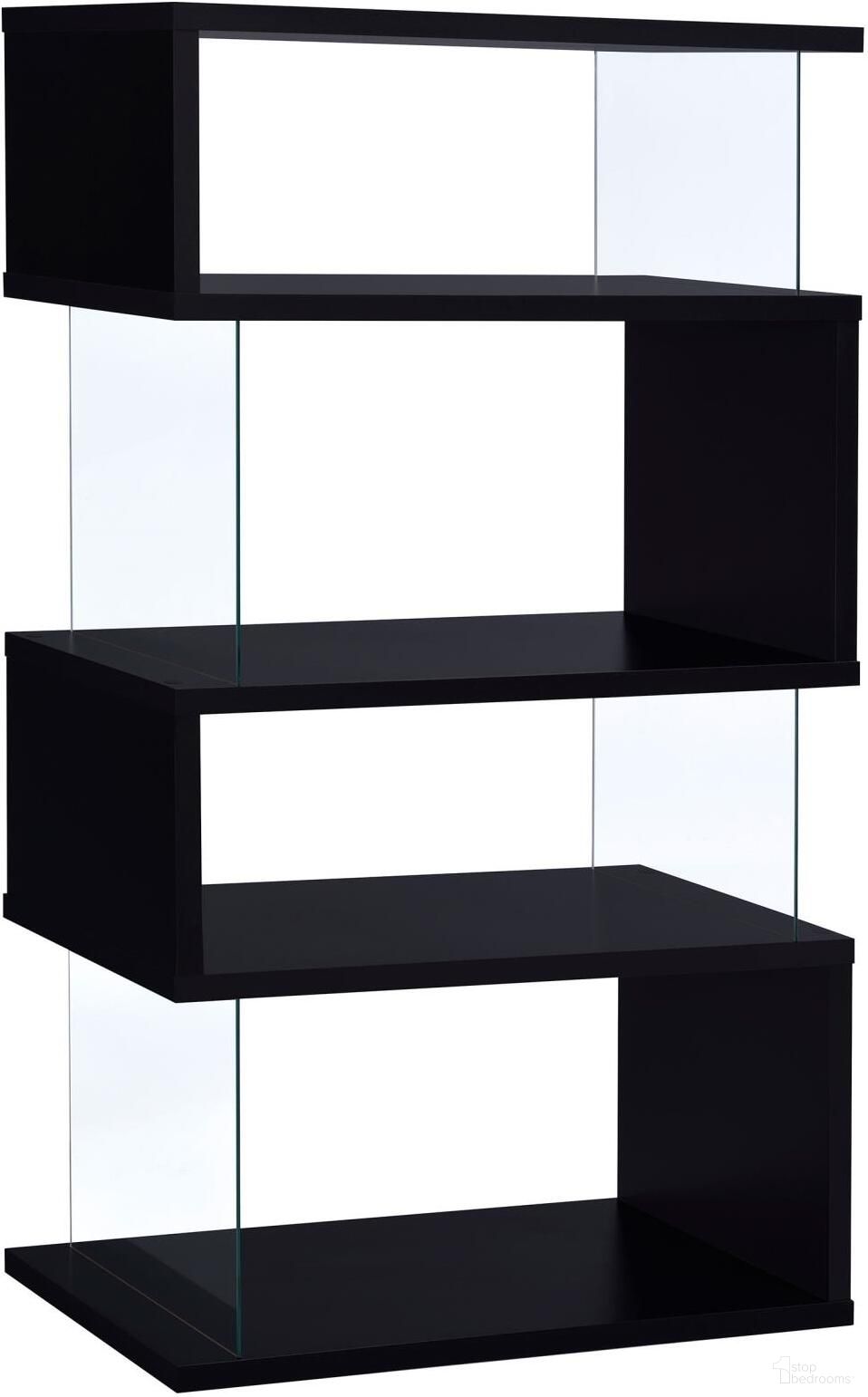 The appearance of Emelle 4-tier Bookcase Black and Clear designed by Coaster in the modern / contemporary interior design. This black piece of furniture  was selected by 1StopBedrooms from Emelle Collection to add a touch of cosiness and style into your home. Sku: 800340. Material: Wood.