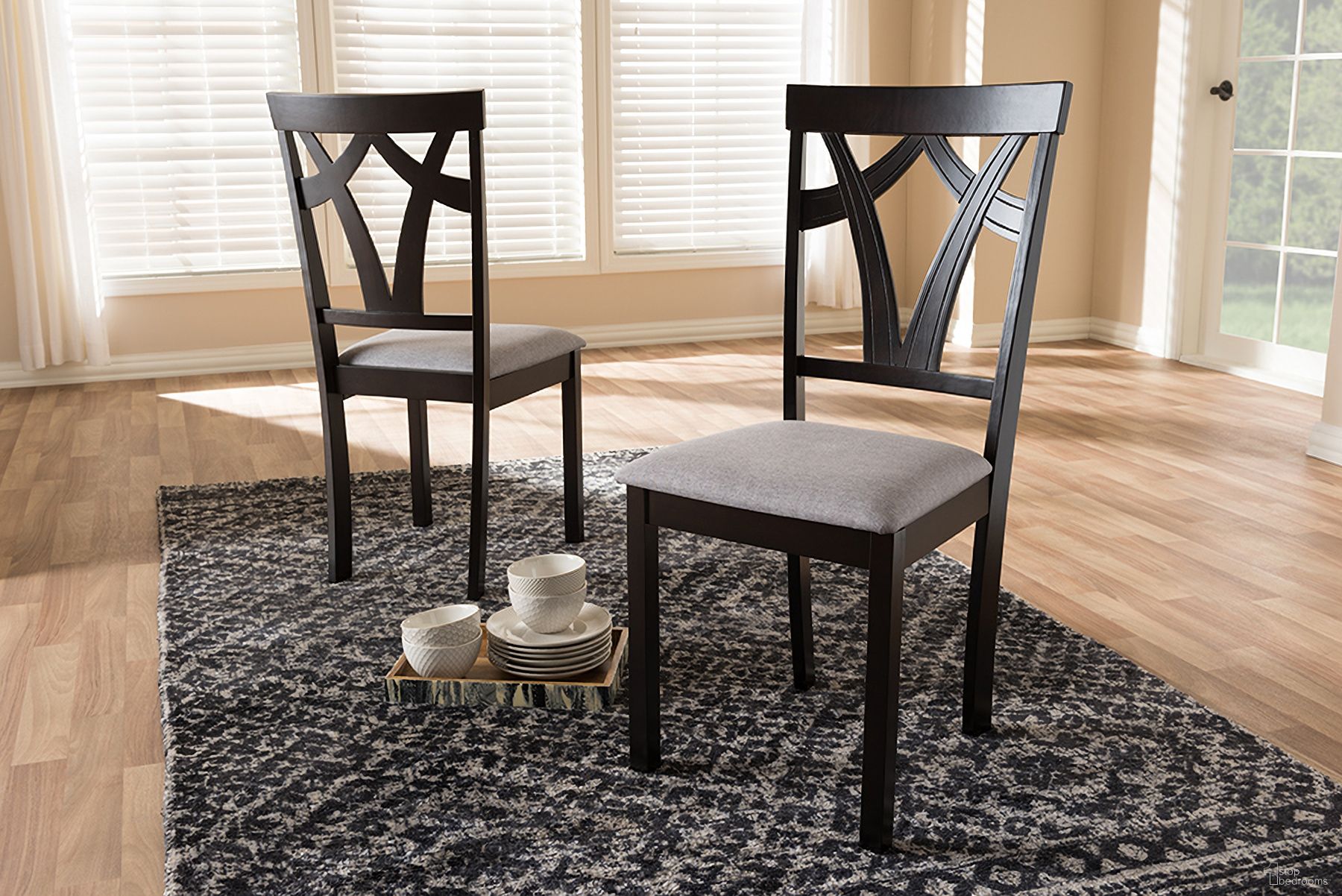 Baxton Studio Sylvia Modern And Contemporary Grey Fabric Upholstered And Dark Brown Finished Dining Chair (Set Of 2)