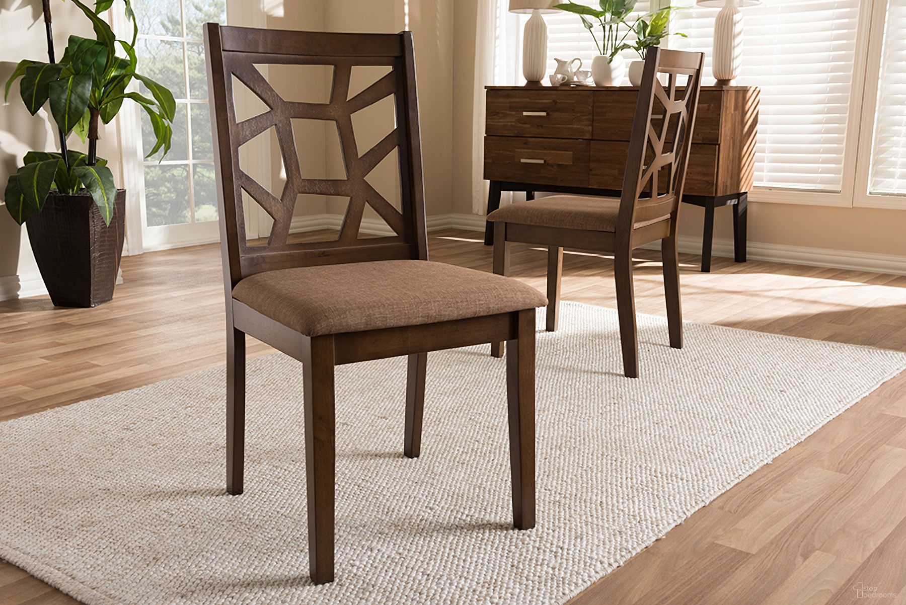 Baxton Studio Abilene Mid-Century Light Brown Fabric Upholstered And Walnut Brown Finished Dining Chair (Set Of 2)