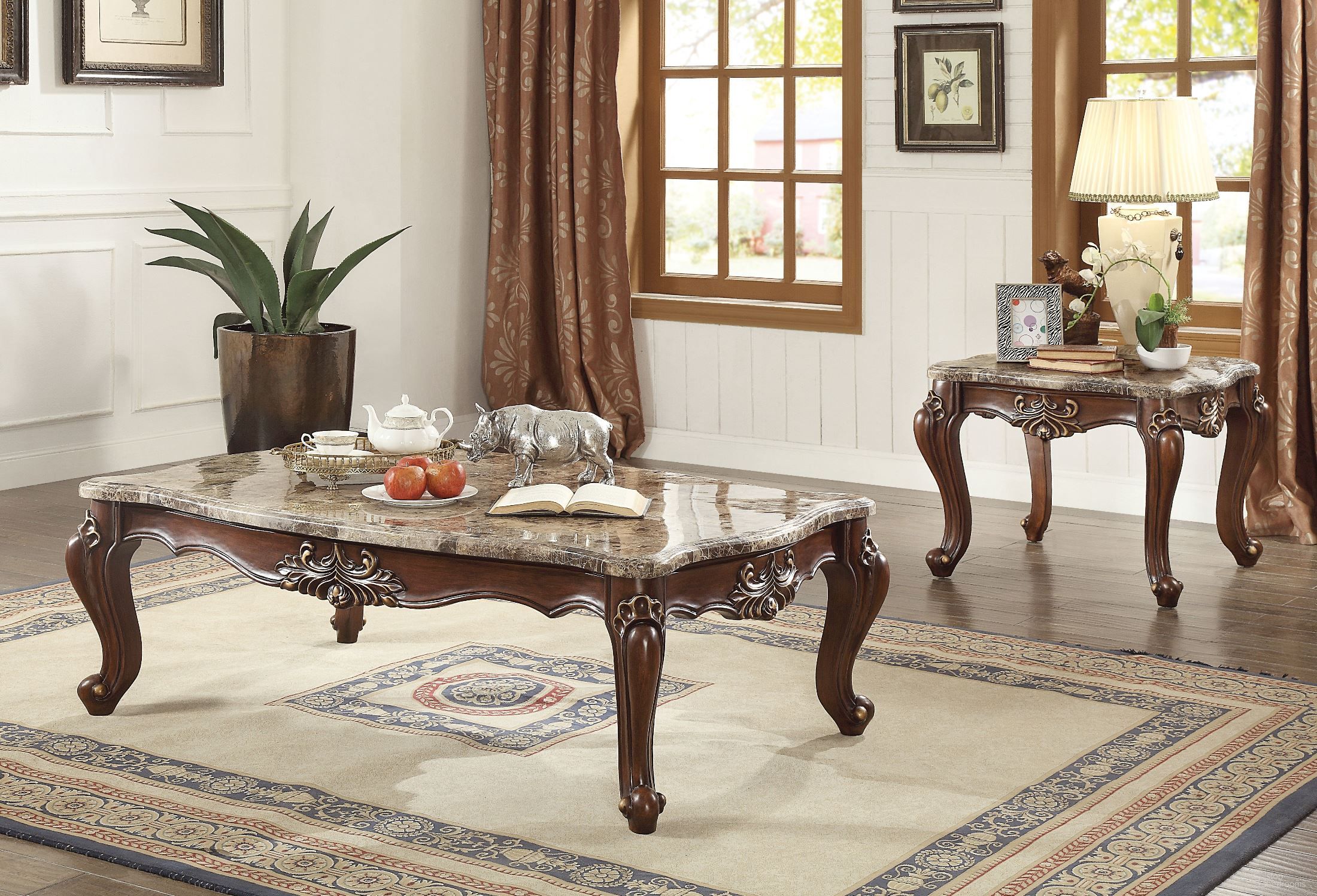 Shalisa Marble and Walnut Occasional Table Set