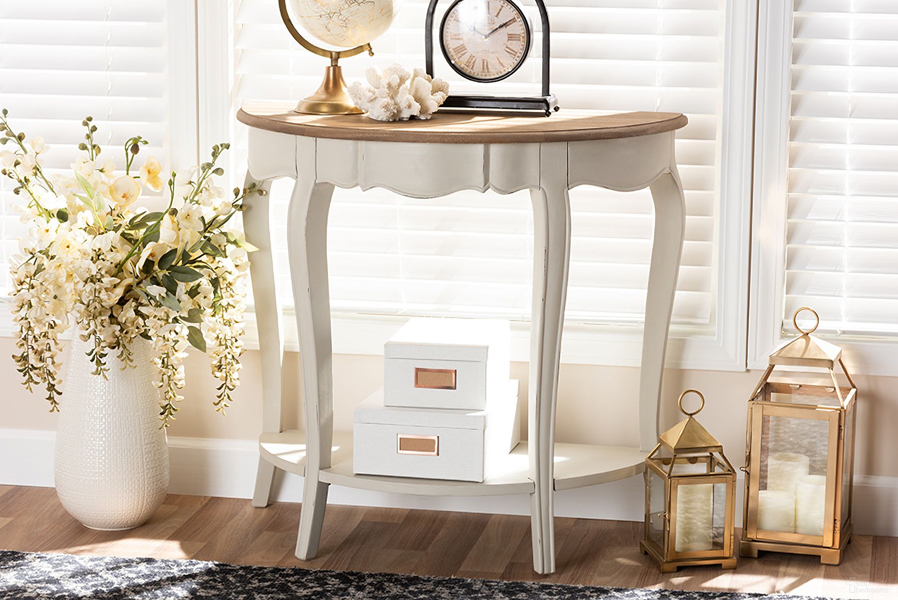 Baxton Studio Cordelia Country Cottage Farmhouse White And Natural Brown Finished Console Table